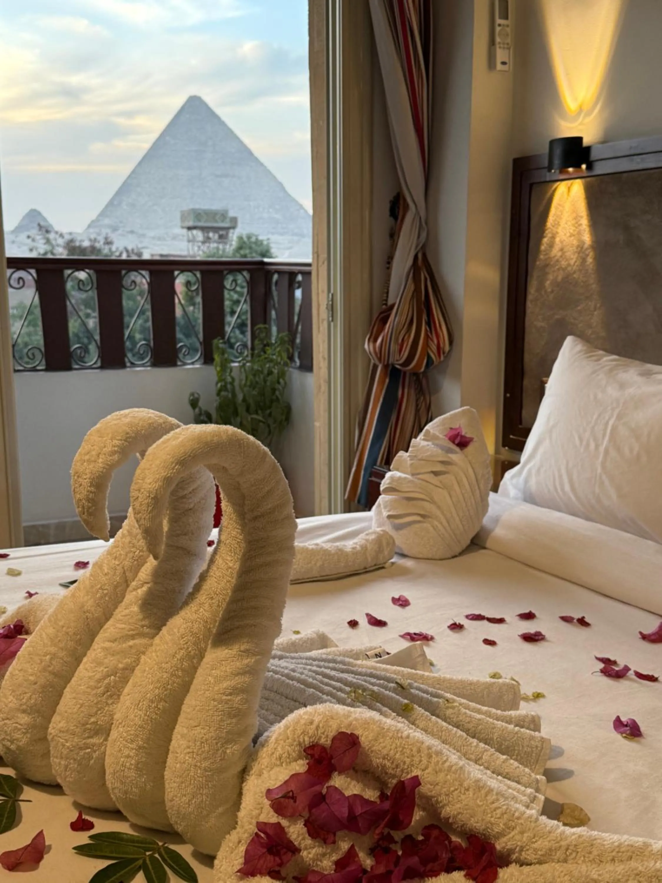 View (from property/room), Bed in Flower Pyramids Inn