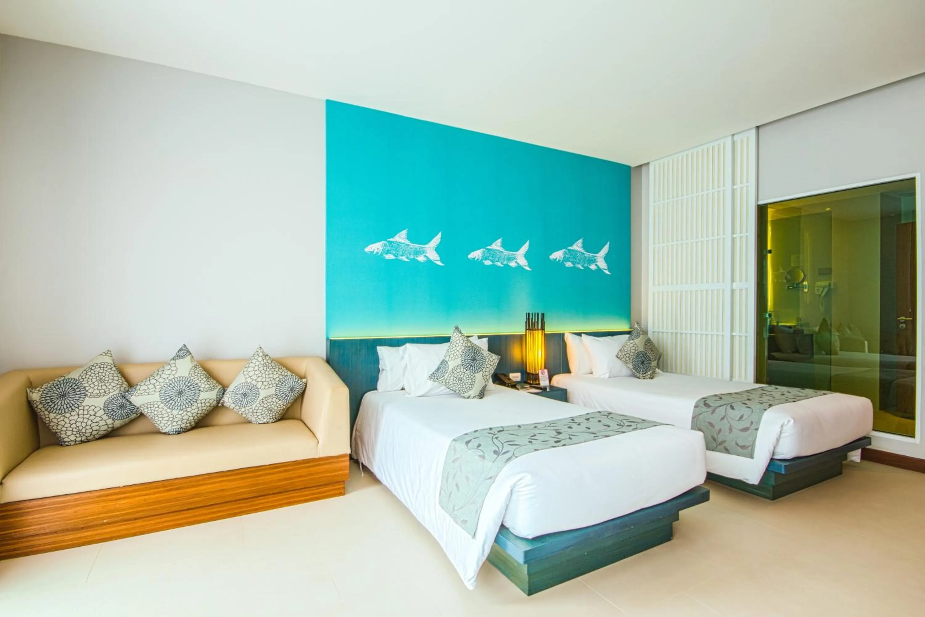 Shower, Bed in Fishermens Harbour Urban Resort - SHA Extra Plus