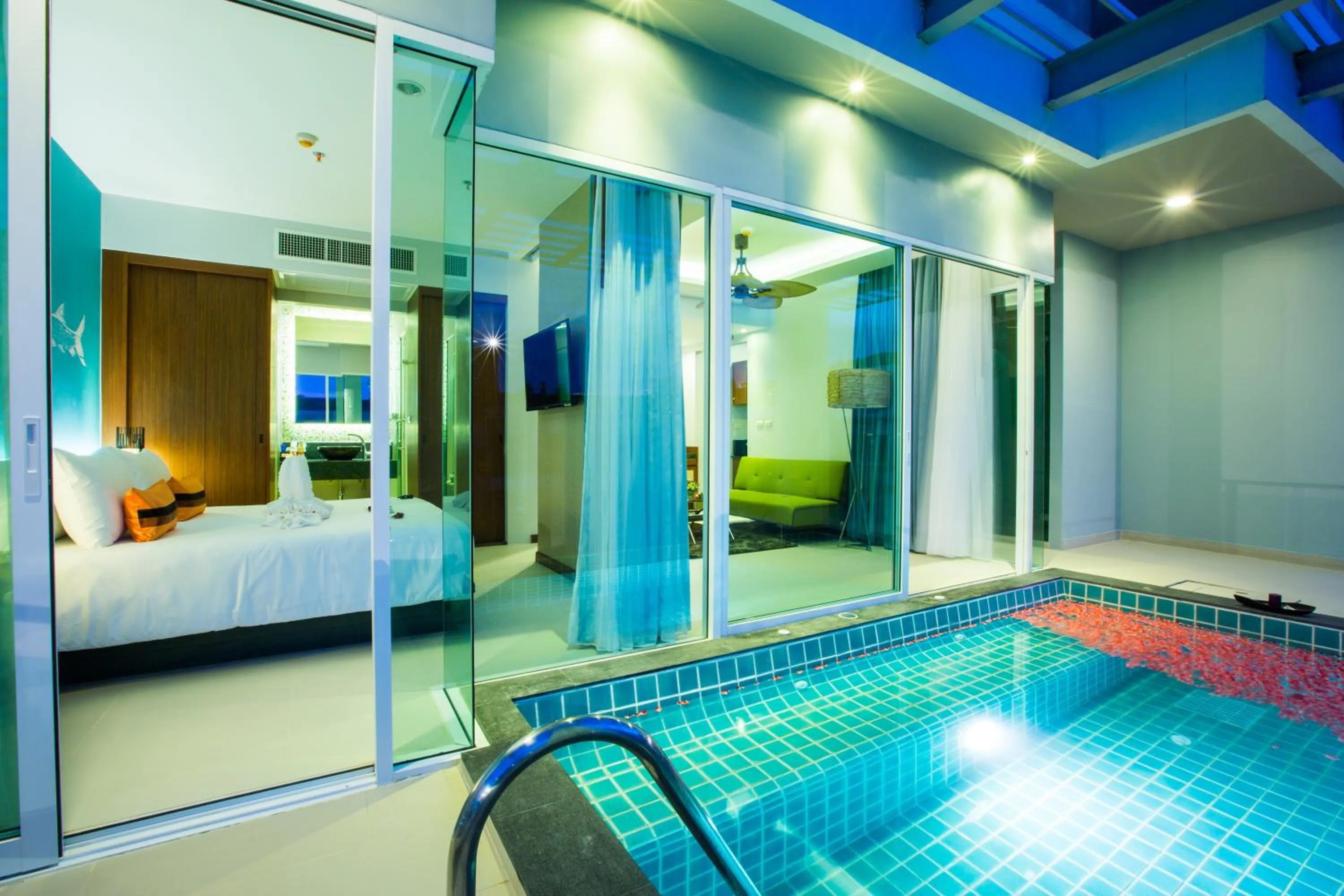 Pool view, Bed in Fishermens Harbour Urban Resort - SHA Extra Plus