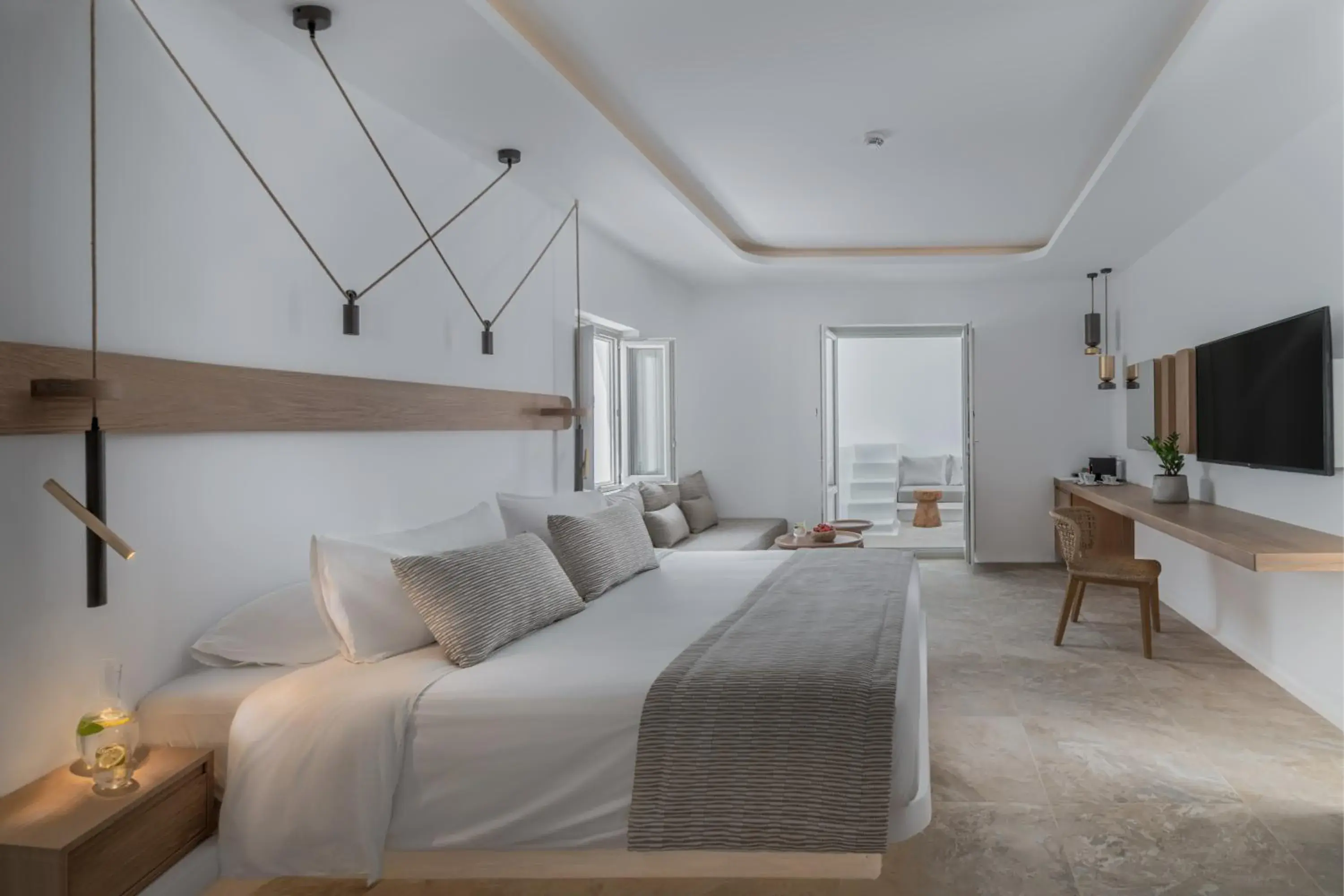 Bed in Santorini Kastelli Resort Bed in Santorini Kastelli Resort