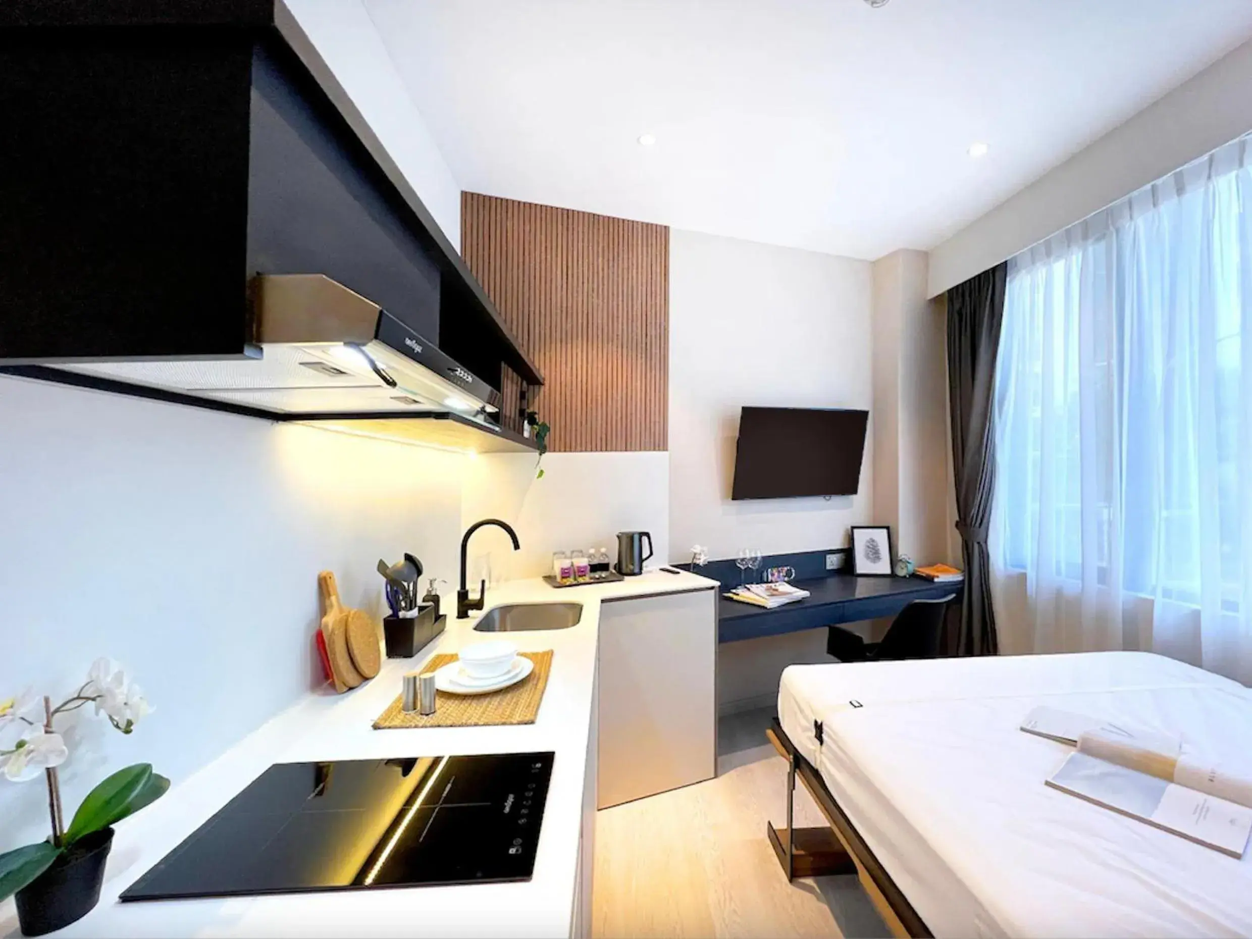 Kitchen or kitchenette, Bed in Habyt Studios at Novena Kitchen or kitchenette, Bed in Habyt Studios at Novena