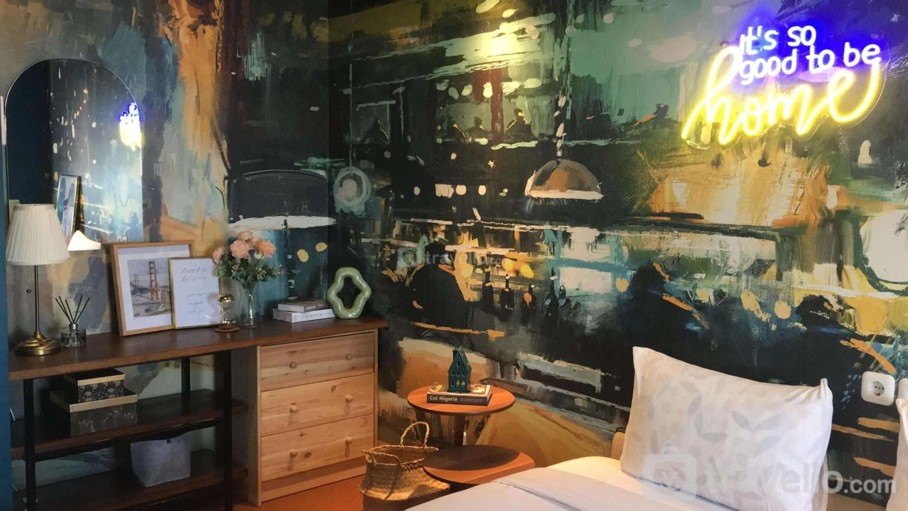 Bed in Exquisite 1BR Apartment at Puri Mas By Travelio