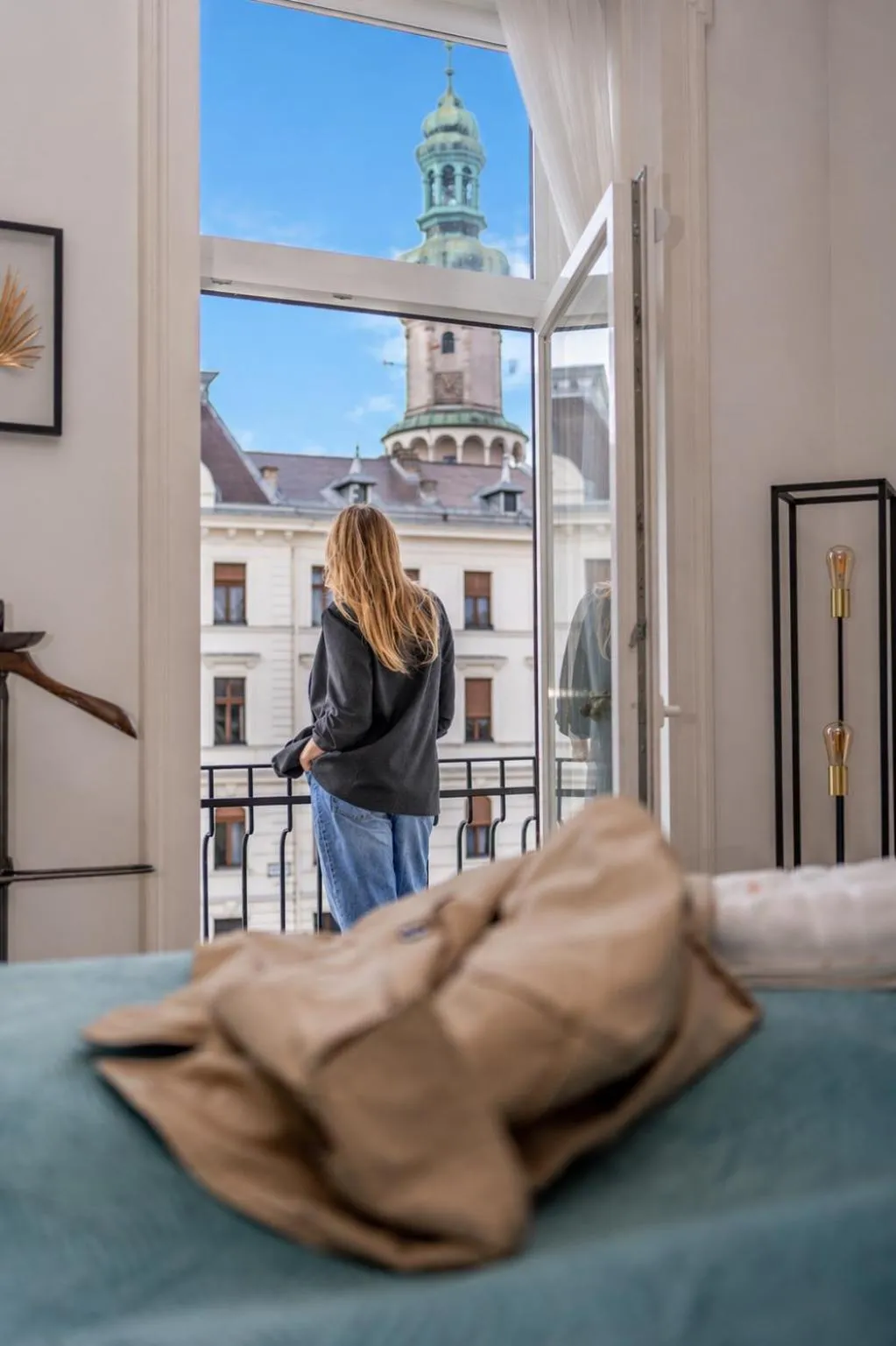 View (from property/room), Bed in V62 studio apartments- Downtown Sopron