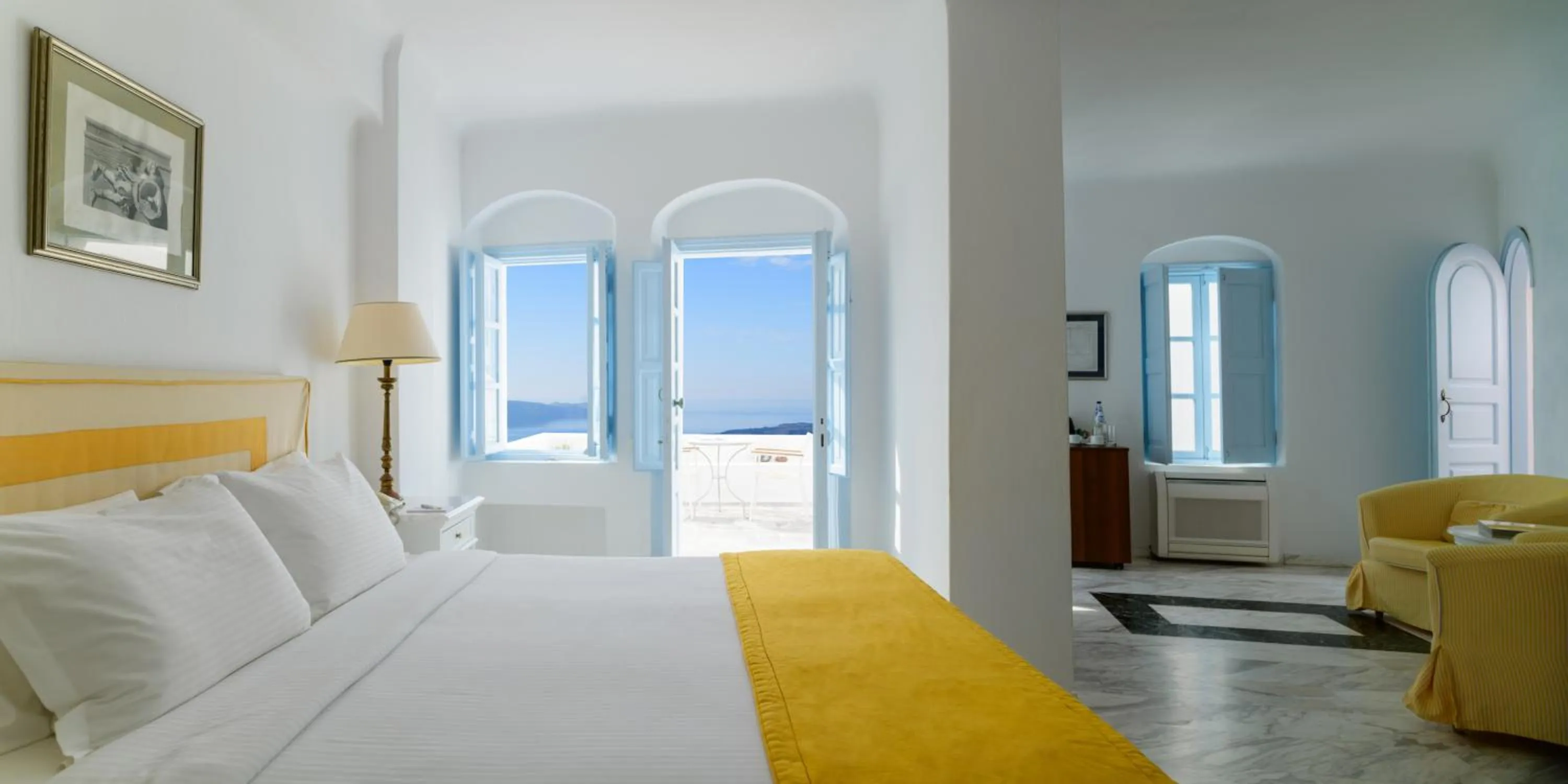 View (from property/room), Bed in Aigialos Luxury Traditional Settlement