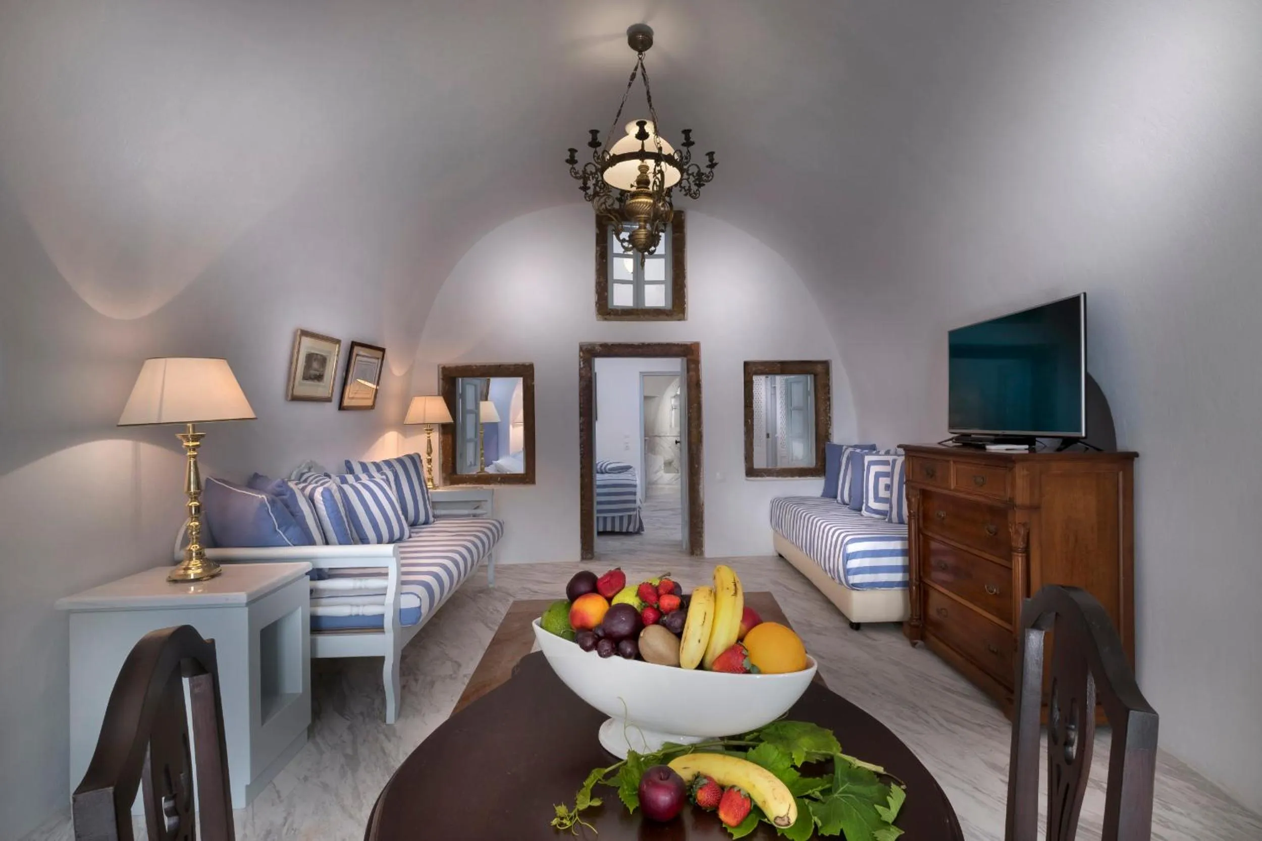 Living room, Bed in Aigialos Luxury Traditional Settlement