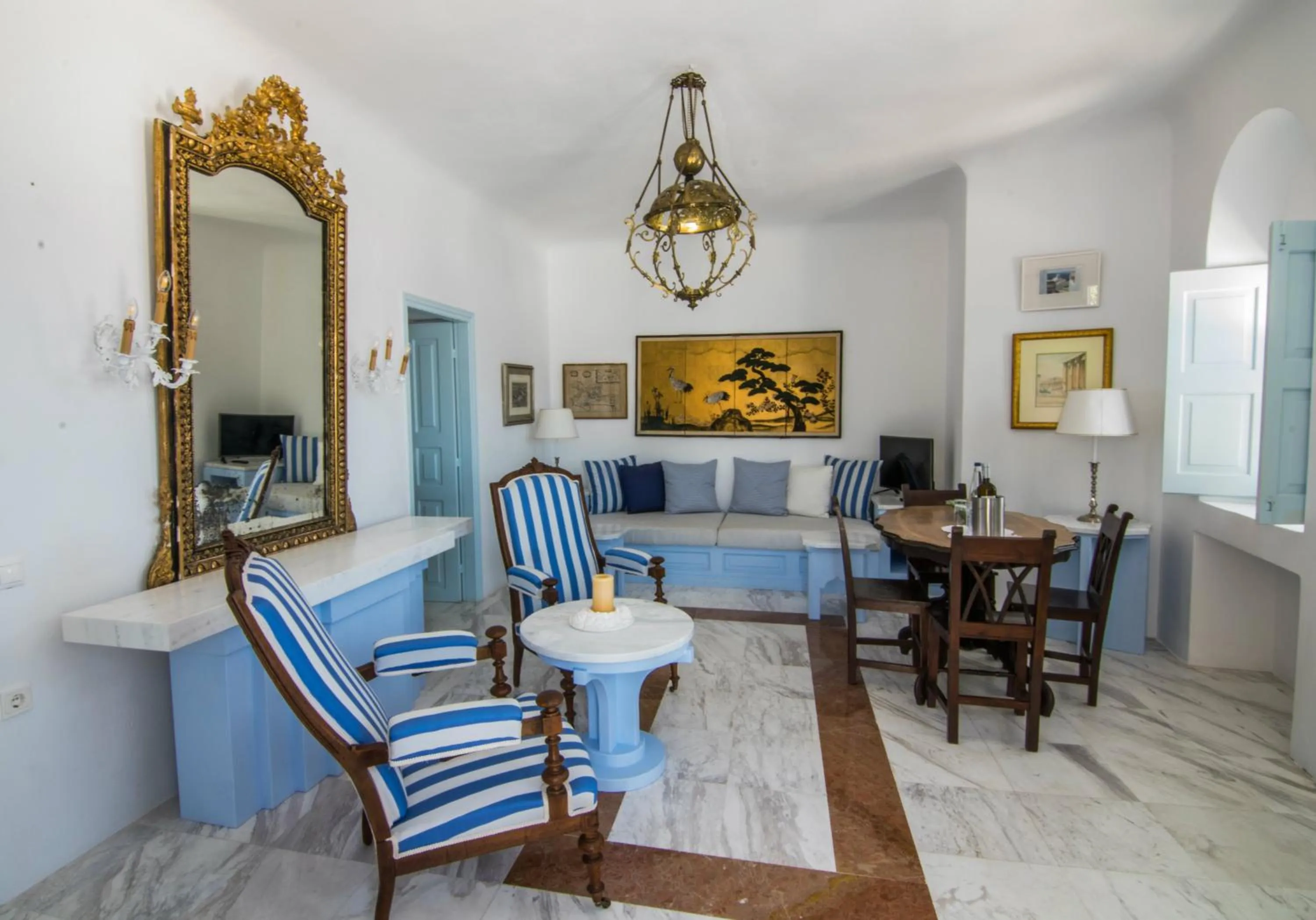 Living room in Aigialos Luxury Traditional Settlement