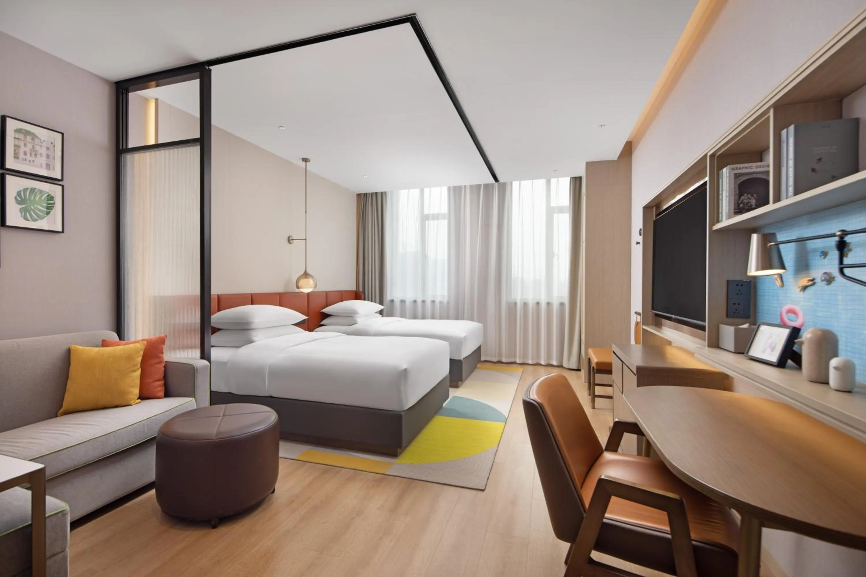 Photo of the whole room, Bed in Home2 Suite by Hilton Hangzhou Qianjiang New Town