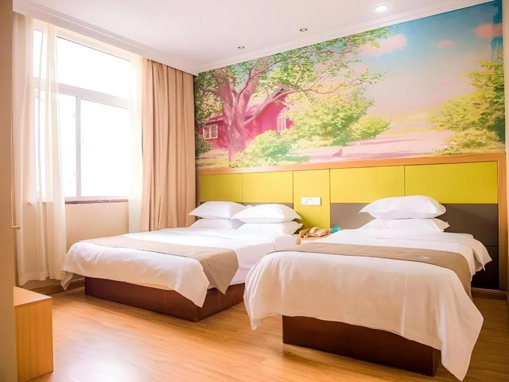 Bed in GreenTree Inn Zhejiang Ningbo Exhibition and Convention Center Bus East Station Express Hotel
