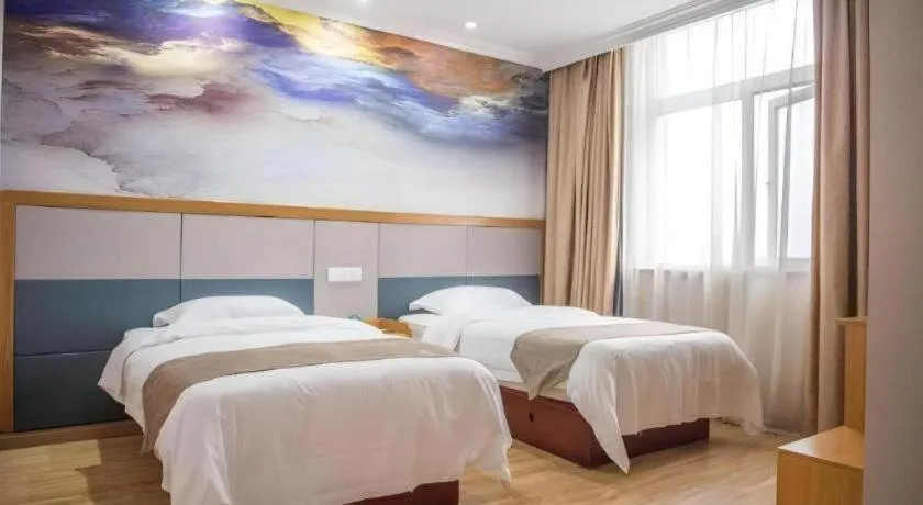 Bed in GreenTree Inn Zhejiang Ningbo Exhibition and Convention Center Bus East Station Express Hotel