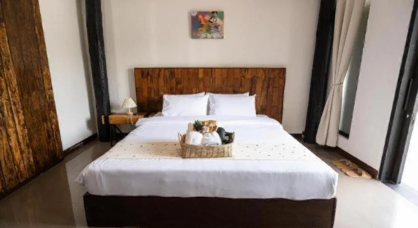 Bed in croissant hotel and cafe