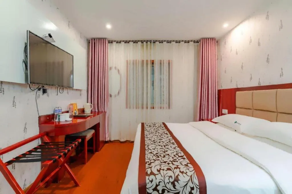 Bed in GreenTree Inn Chuzhou City Quanjiao County High-Speed Italy Trade City Business Hotel
