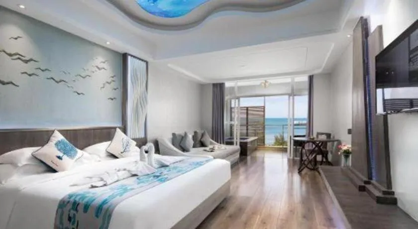 Bed in HuangMa holiday yacht view sea resort hotel