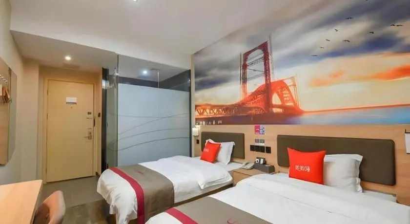 Bed in Thank Inn Hotel Anhui Fuyang Funan County Yunhe Dong Road