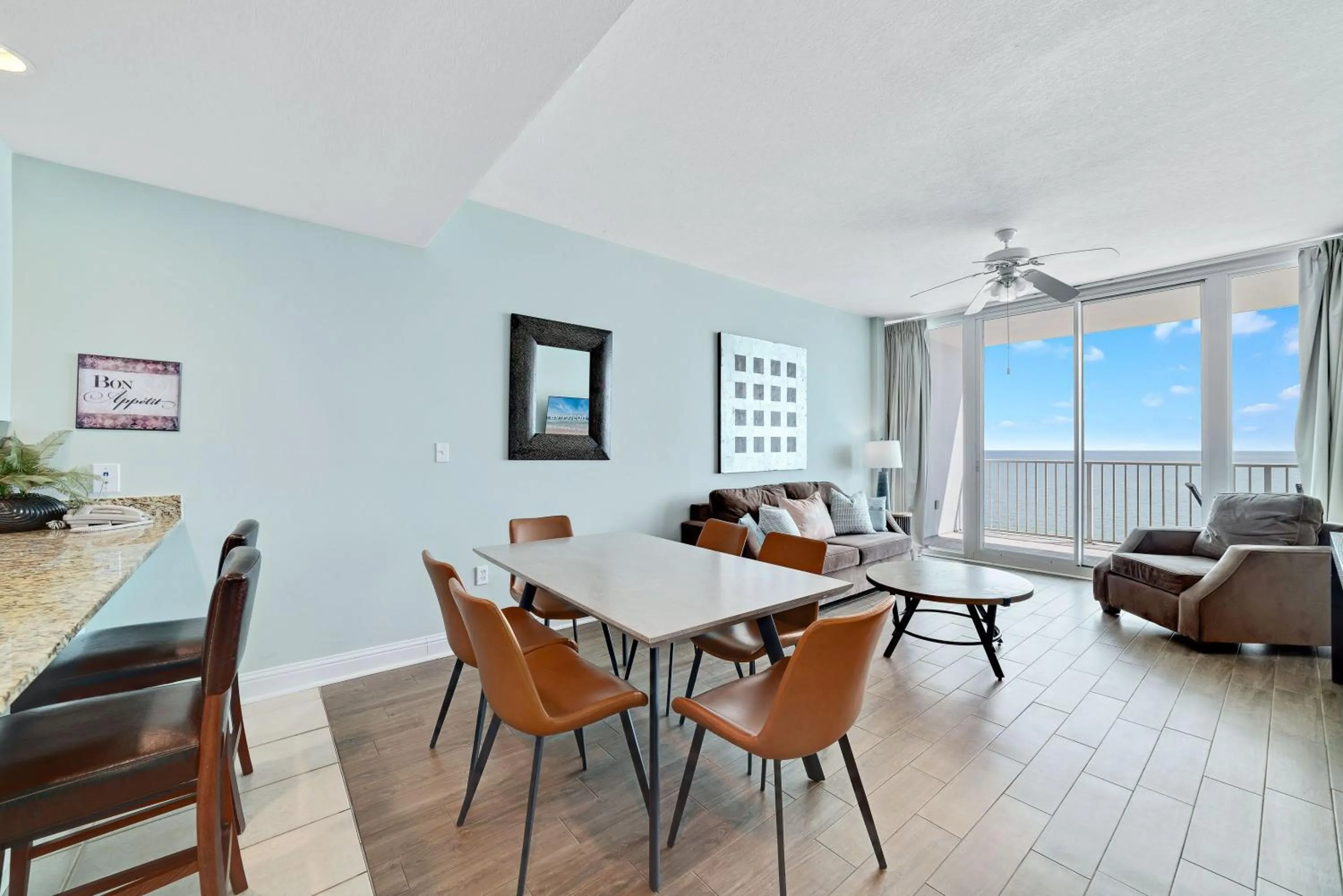 Dining area in Lighthouse Condos Gulf Shores