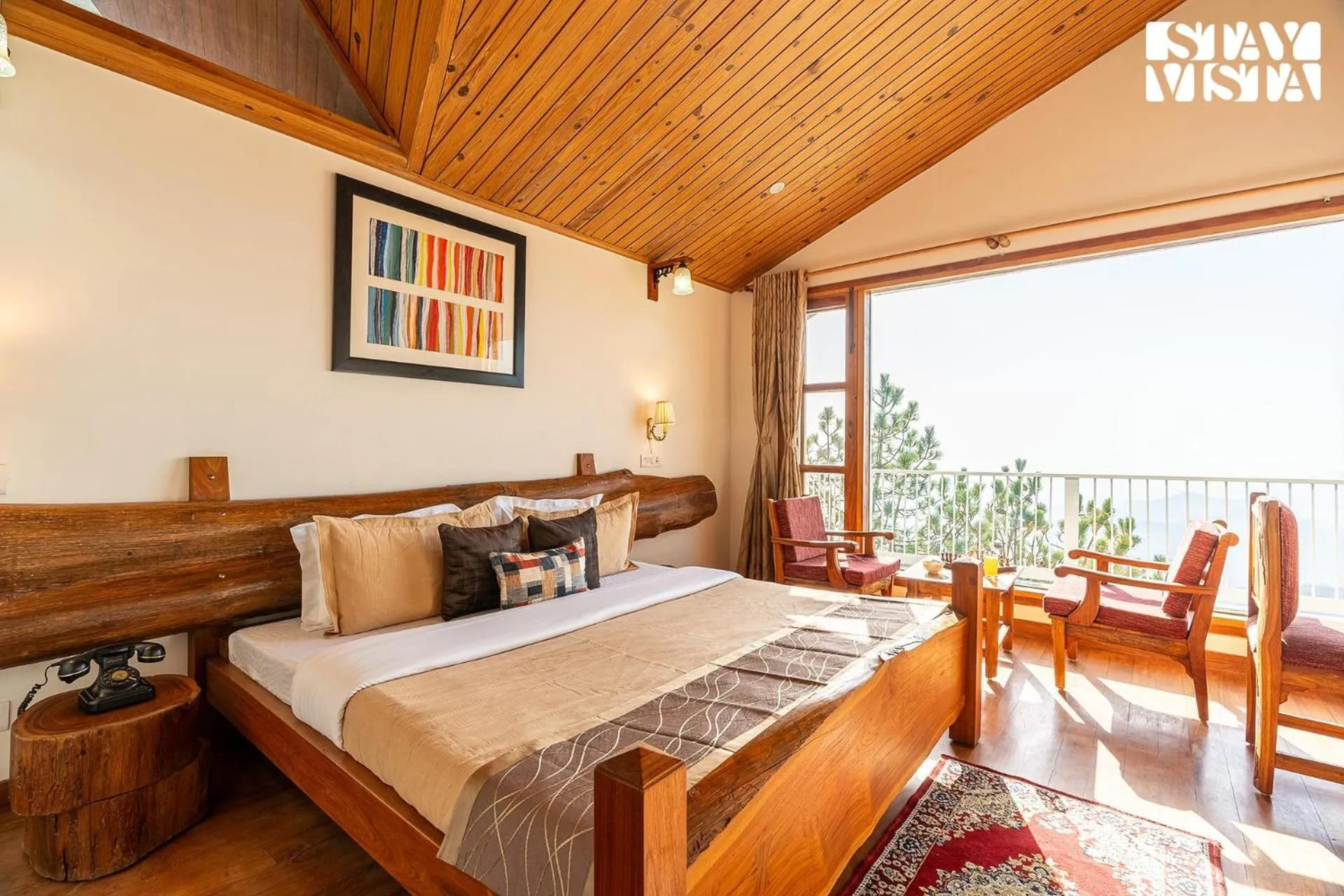Bedroom, Bed in StayVista at The Rustic Retreat - 4BHK Valley View villa with Lawn, Bonfire
