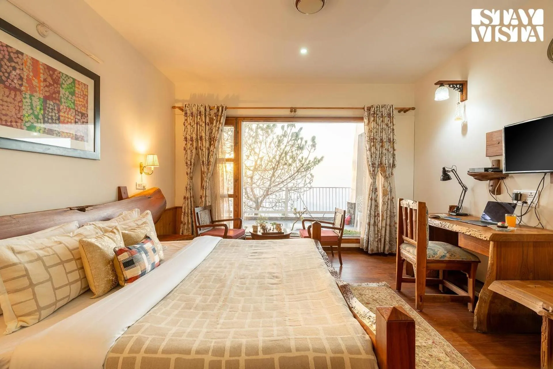 Bedroom, Bed in StayVista at The Rustic Retreat - 4BHK Valley View villa with Lawn, Bonfire