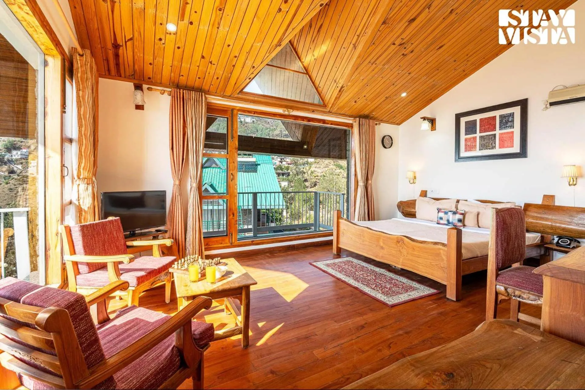 Bedroom in StayVista at The Rustic Retreat - 4BHK Valley View villa with Lawn, Bonfire