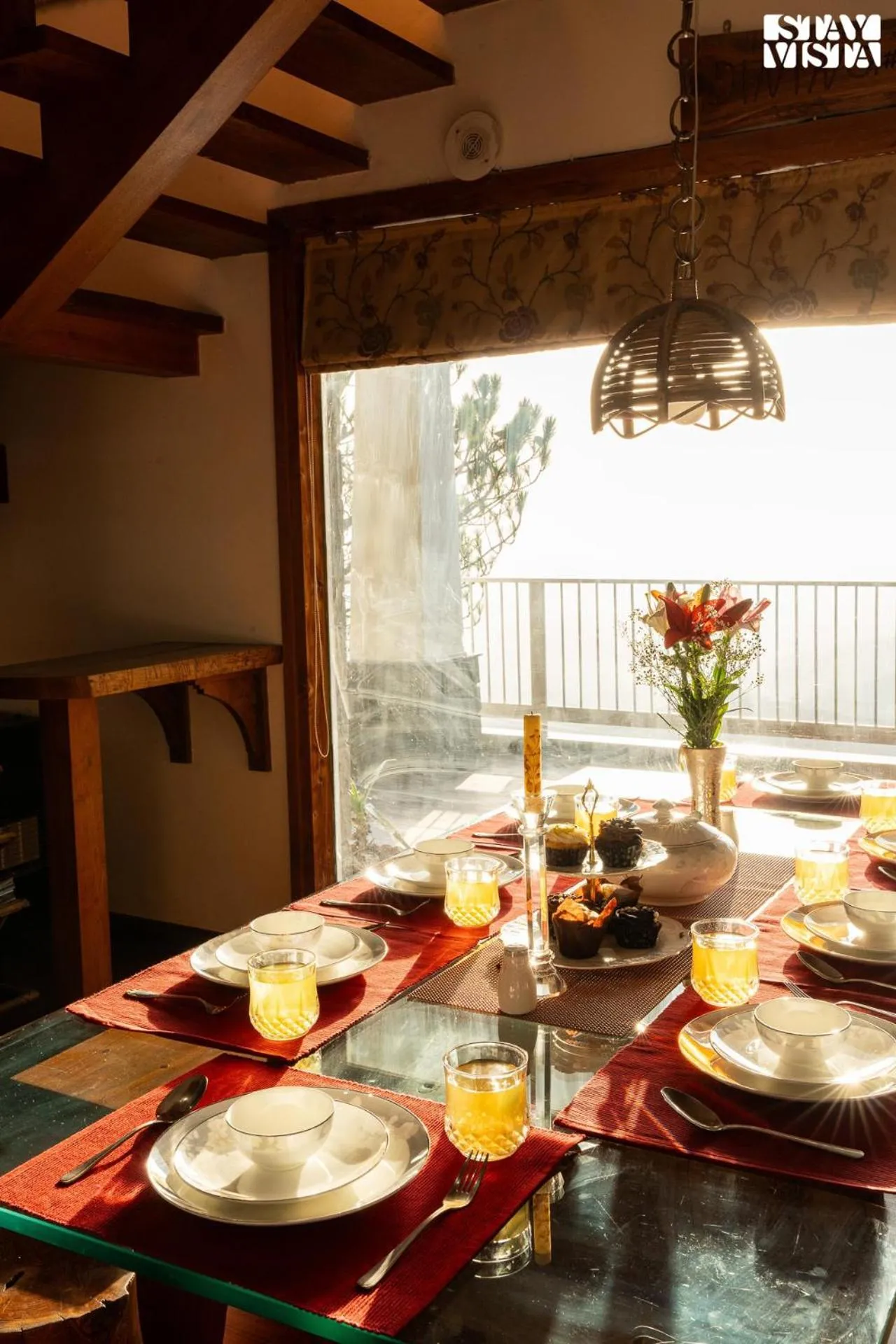 Dining area in StayVista at The Rustic Retreat - 4BHK Valley View villa with Lawn, Bonfire