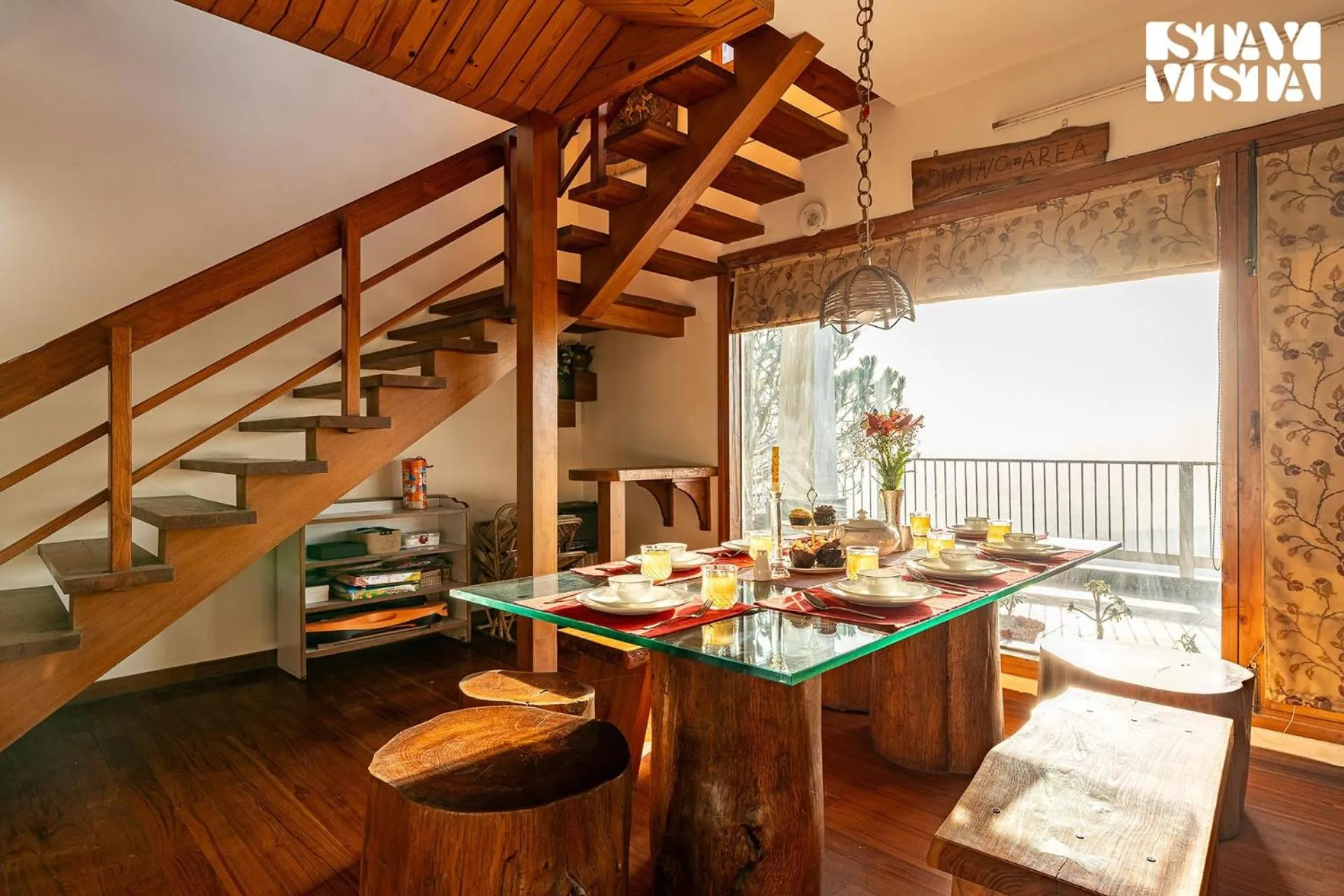 Dining area in StayVista at The Rustic Retreat - 4BHK Valley View villa with Lawn, Bonfire