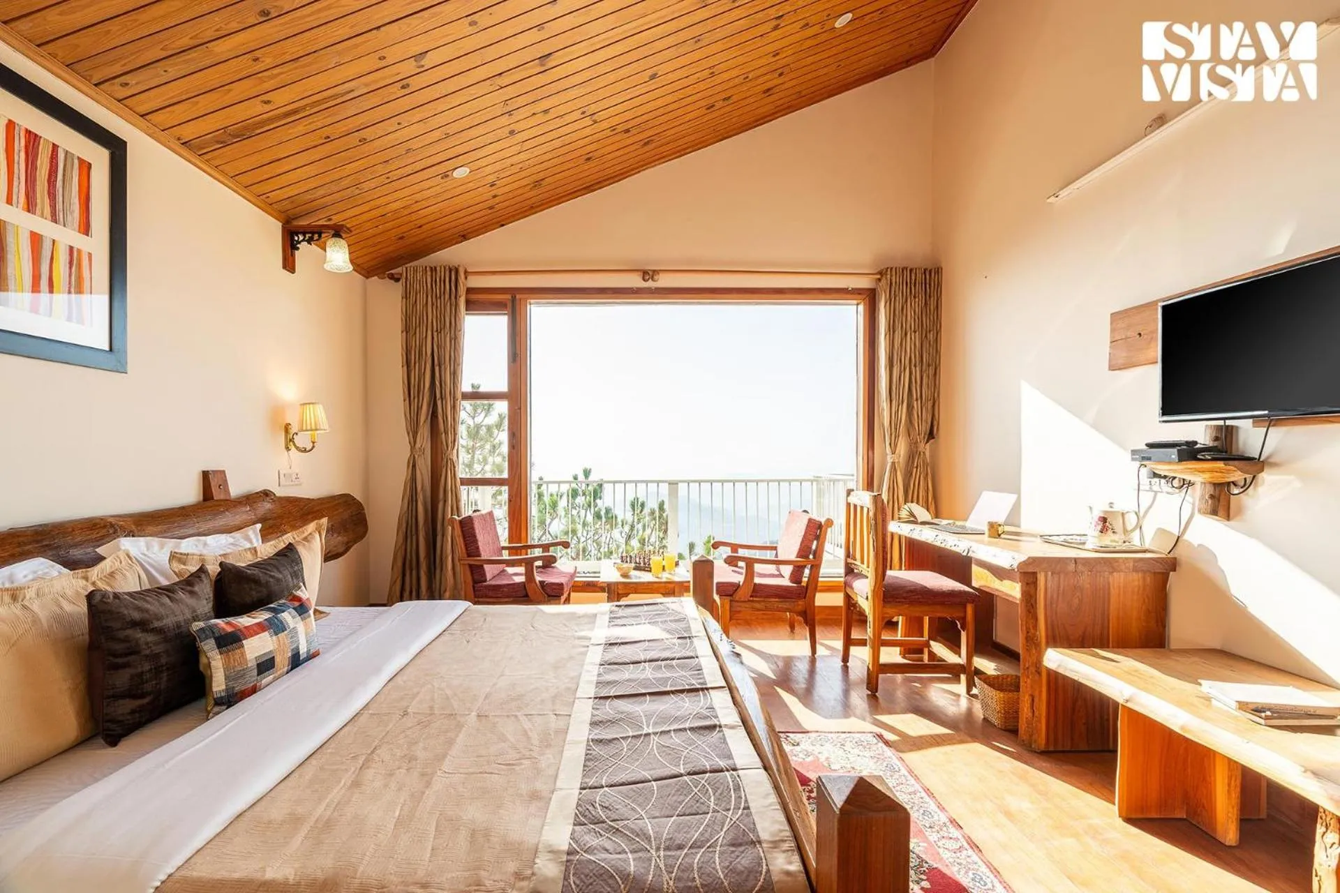 Bedroom, Bed in StayVista at The Rustic Retreat - 4BHK Valley View villa with Lawn, Bonfire