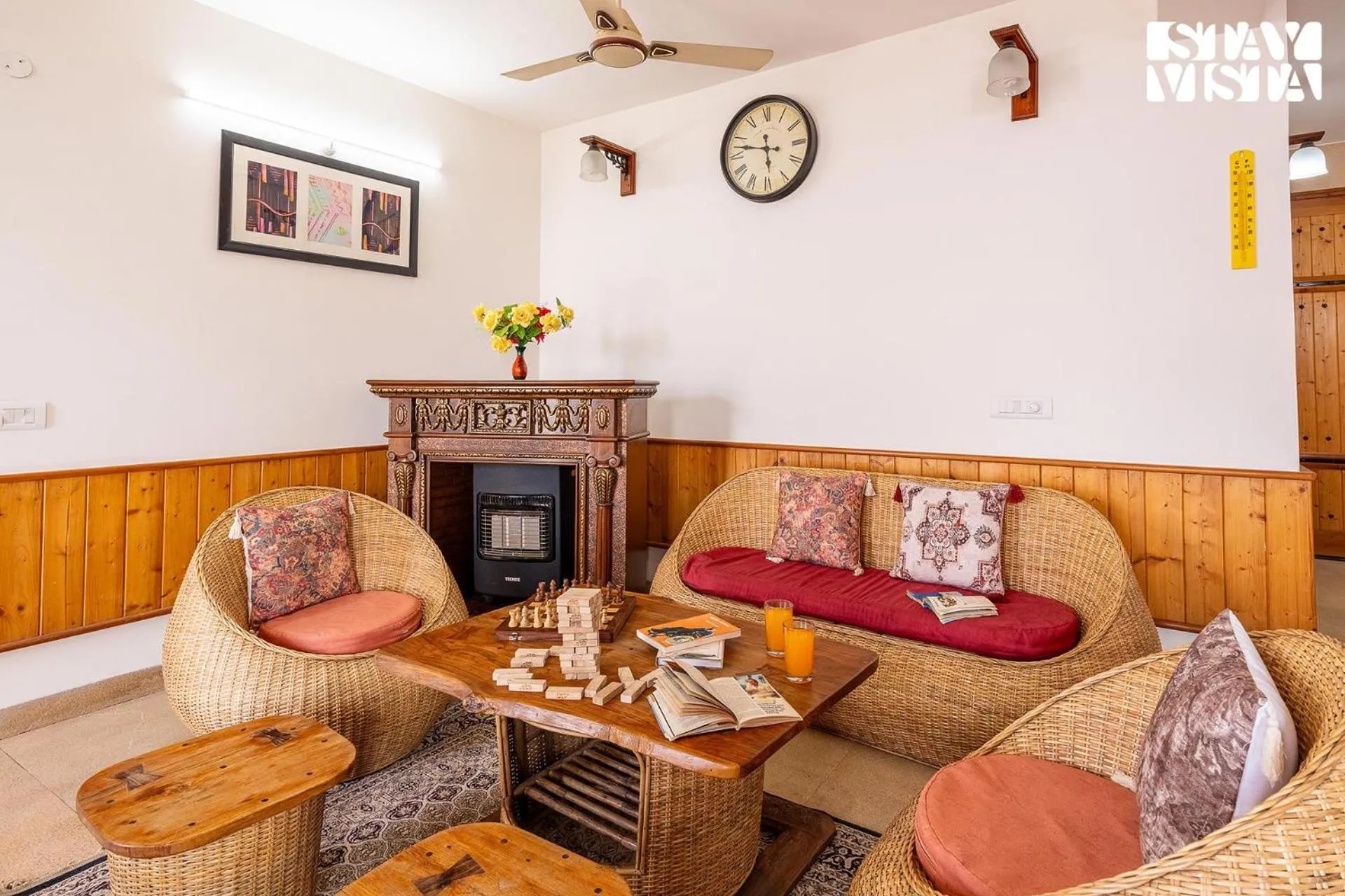 Living room in StayVista at The Rustic Retreat - 4BHK Valley View villa with Lawn, Bonfire