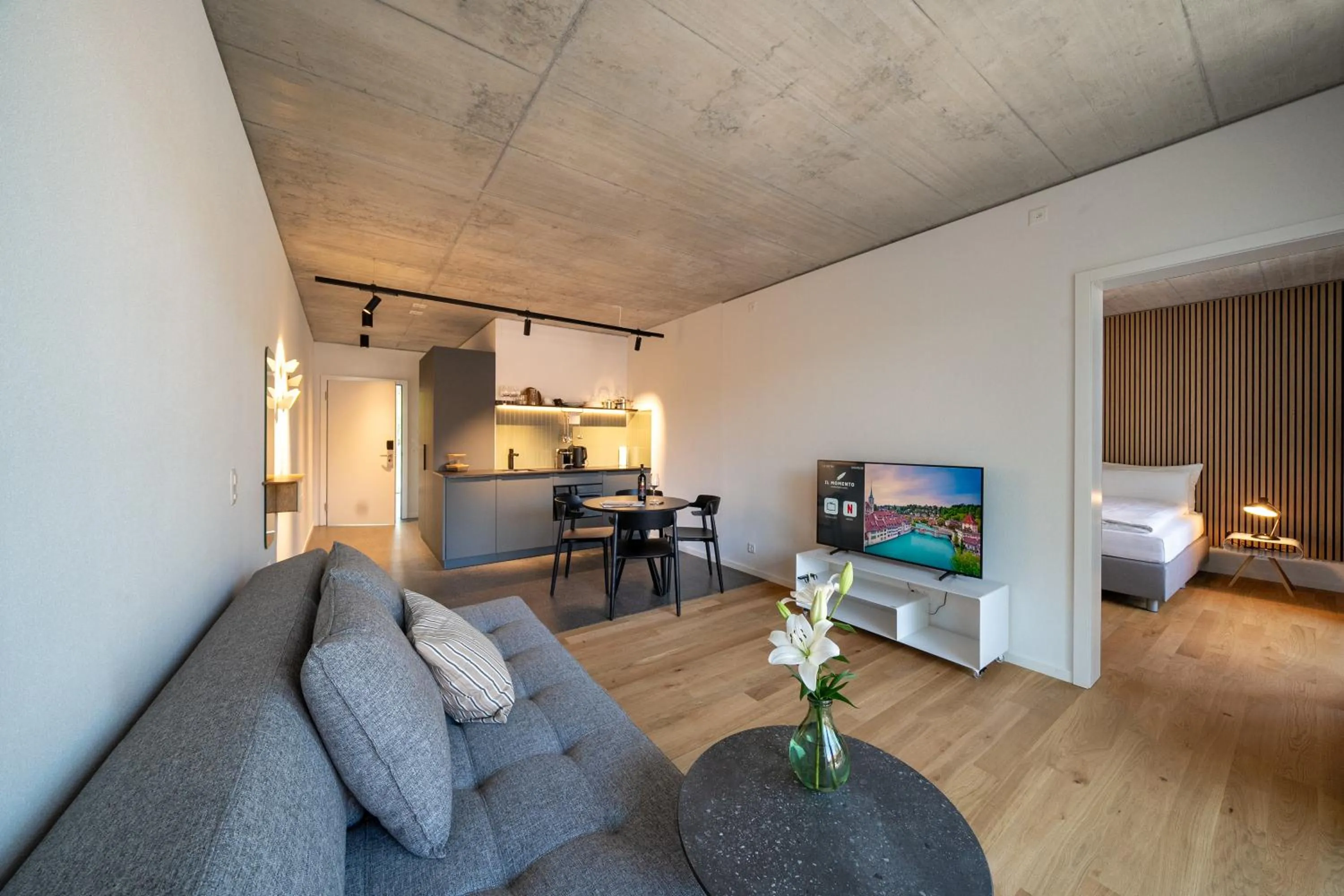 Kitchen or kitchenette in Aparthotel Il Momento Bern Expo