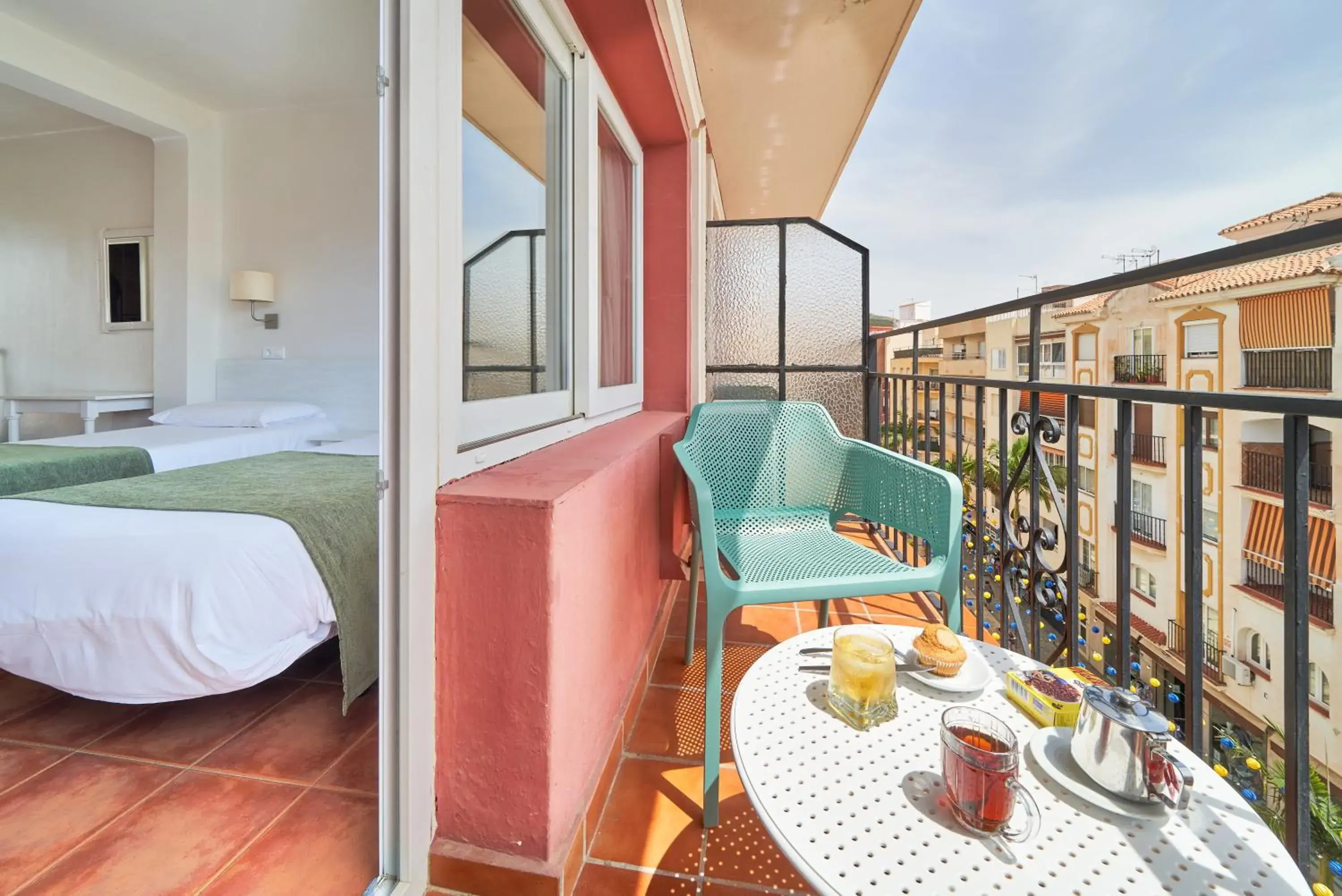 Balcony/Terrace, Bed in Hostal Sol y Miel Balcony/Terrace, Bed in Hostal Sol y Miel