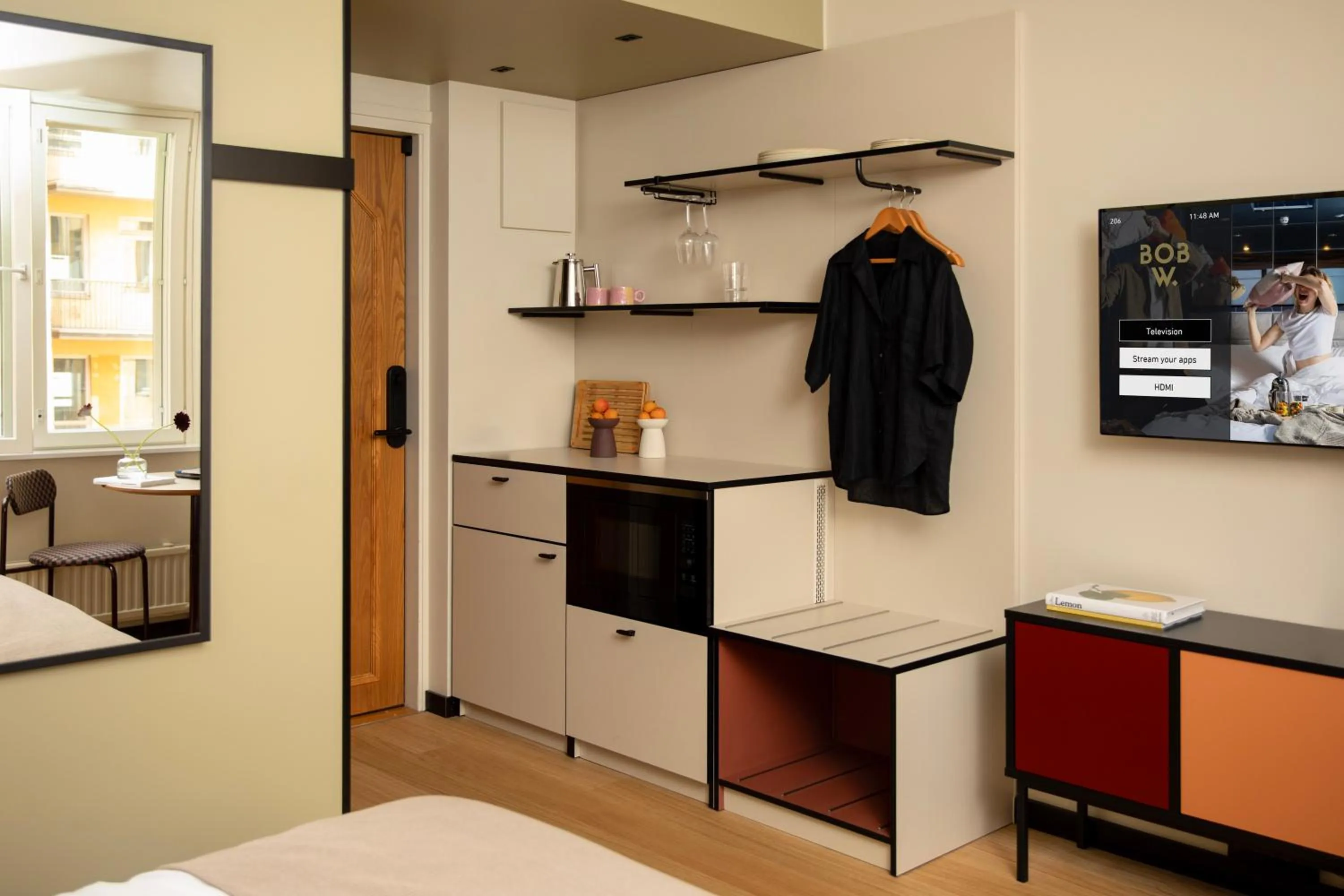 Kitchen or kitchenette, Bed in Bob W Helsinki Kaarti