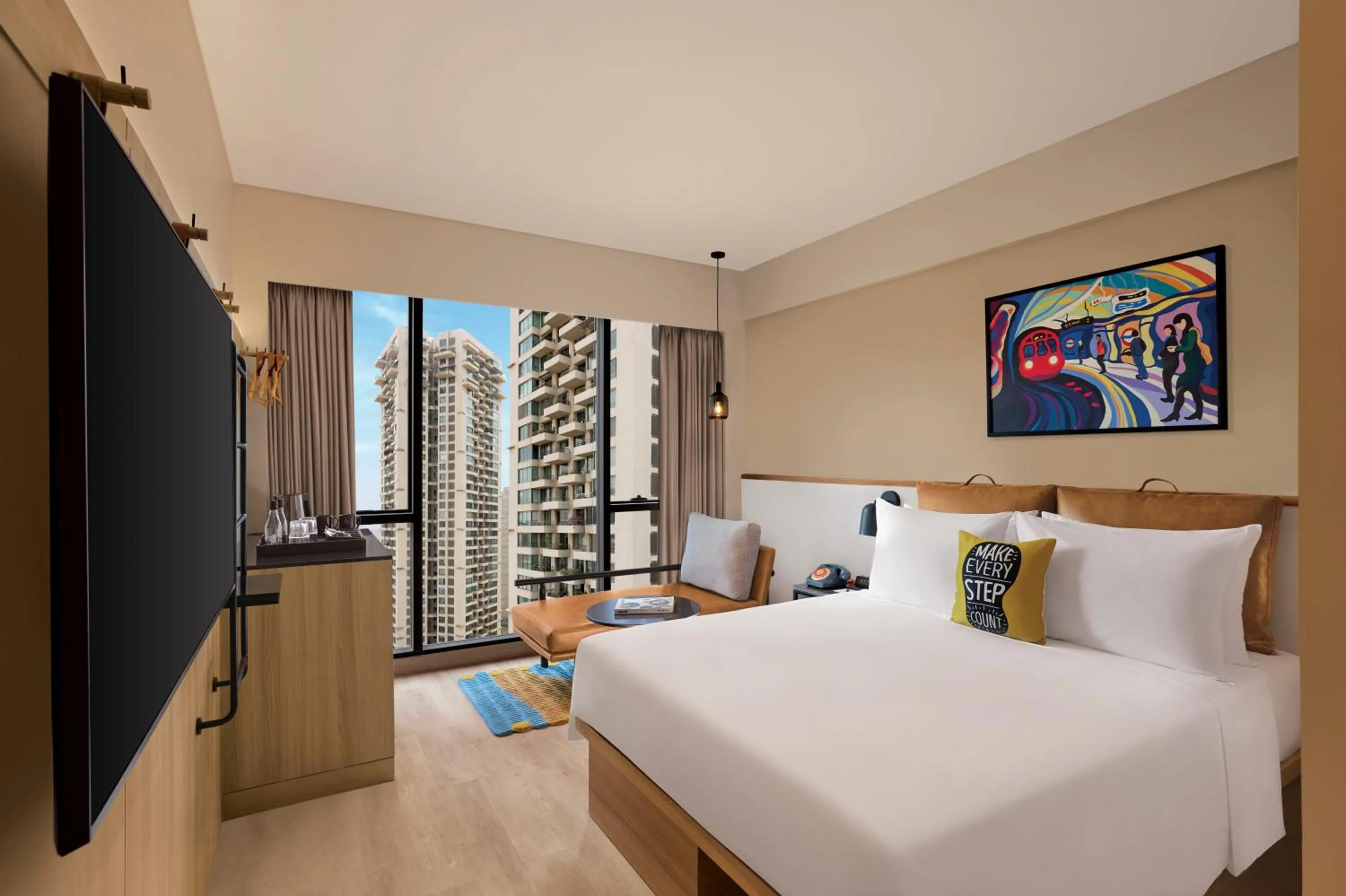 Bedroom, Bed in Moxy Mumbai Andheri West