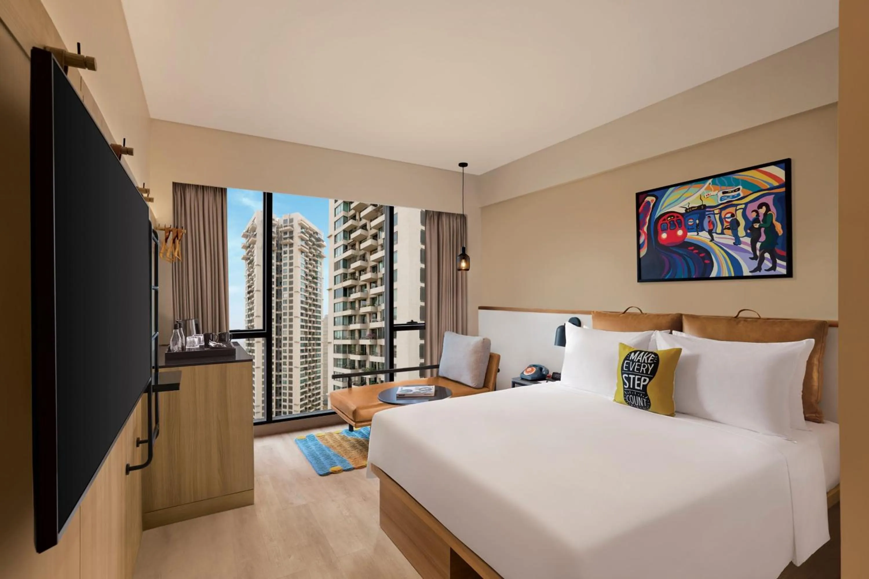 Bedroom, Bed in Moxy Mumbai Andheri West
