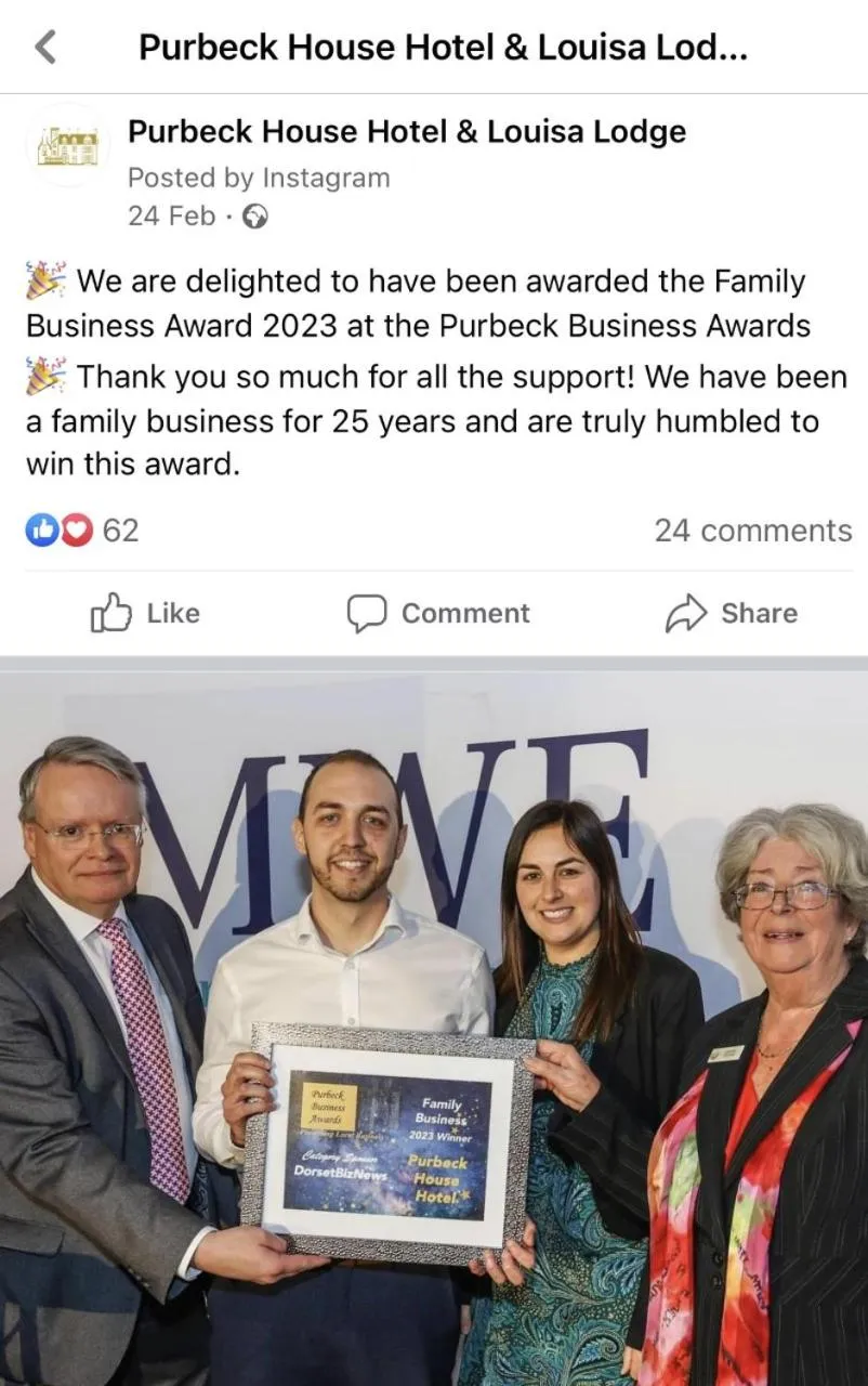 Certificate/Award in Purbeck House Hotel & Louisa Lodge