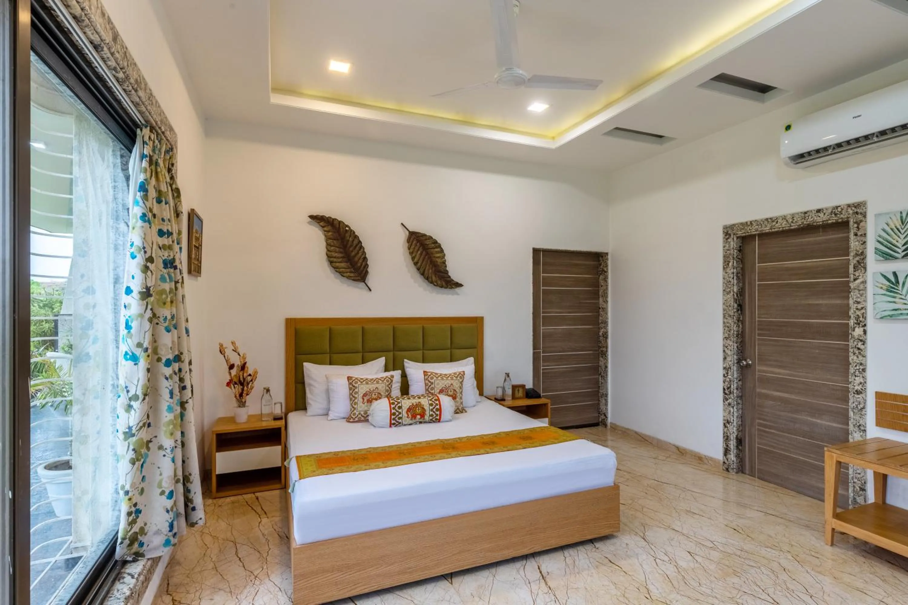 Bed in ELIVAAS Shourya Celesta Luxe 3BHK Villa with Pvt Pool, Udaipur