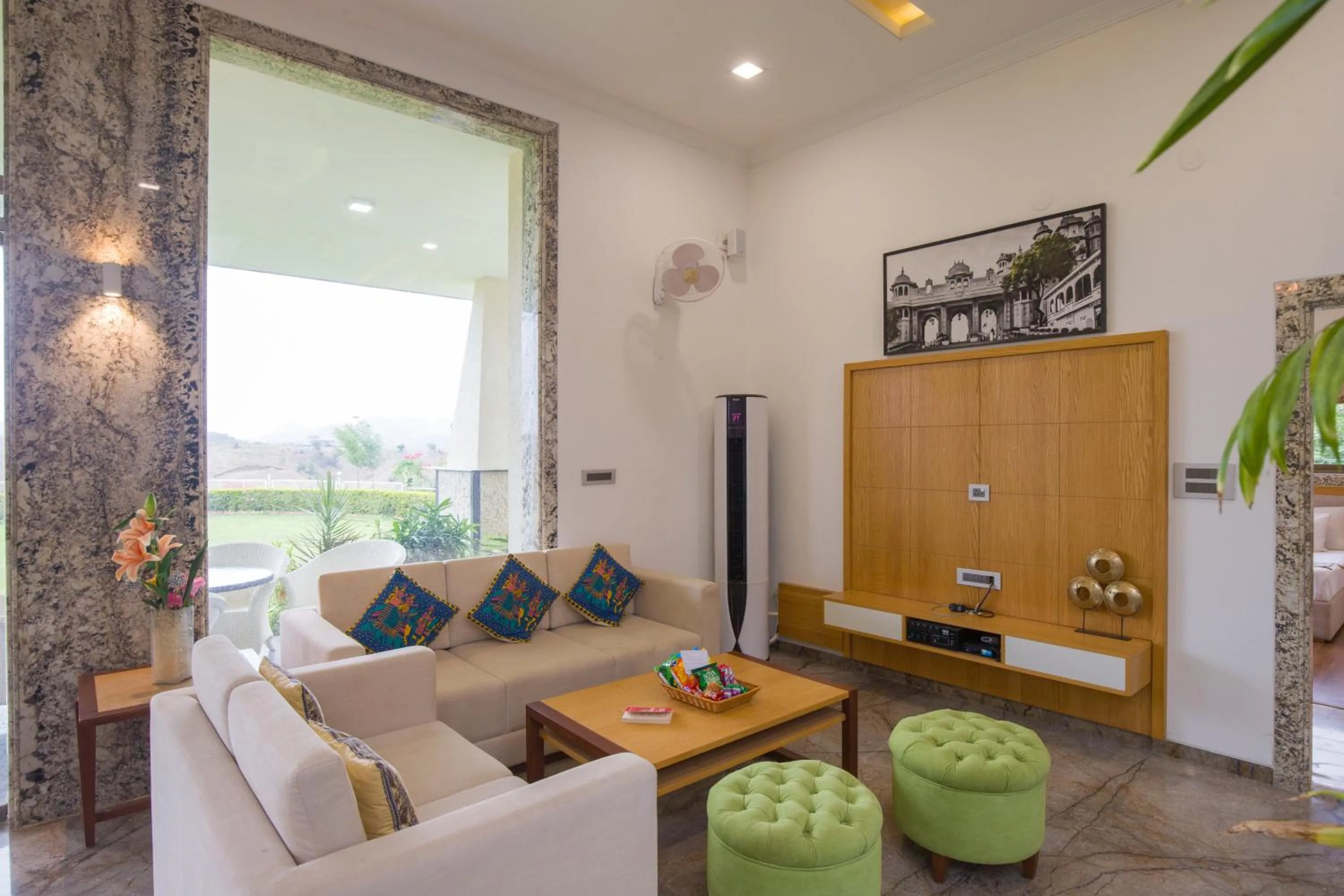 TV and multimedia in ELIVAAS Shourya Celesta Luxe 3BHK Villa with Pvt Pool, Udaipur