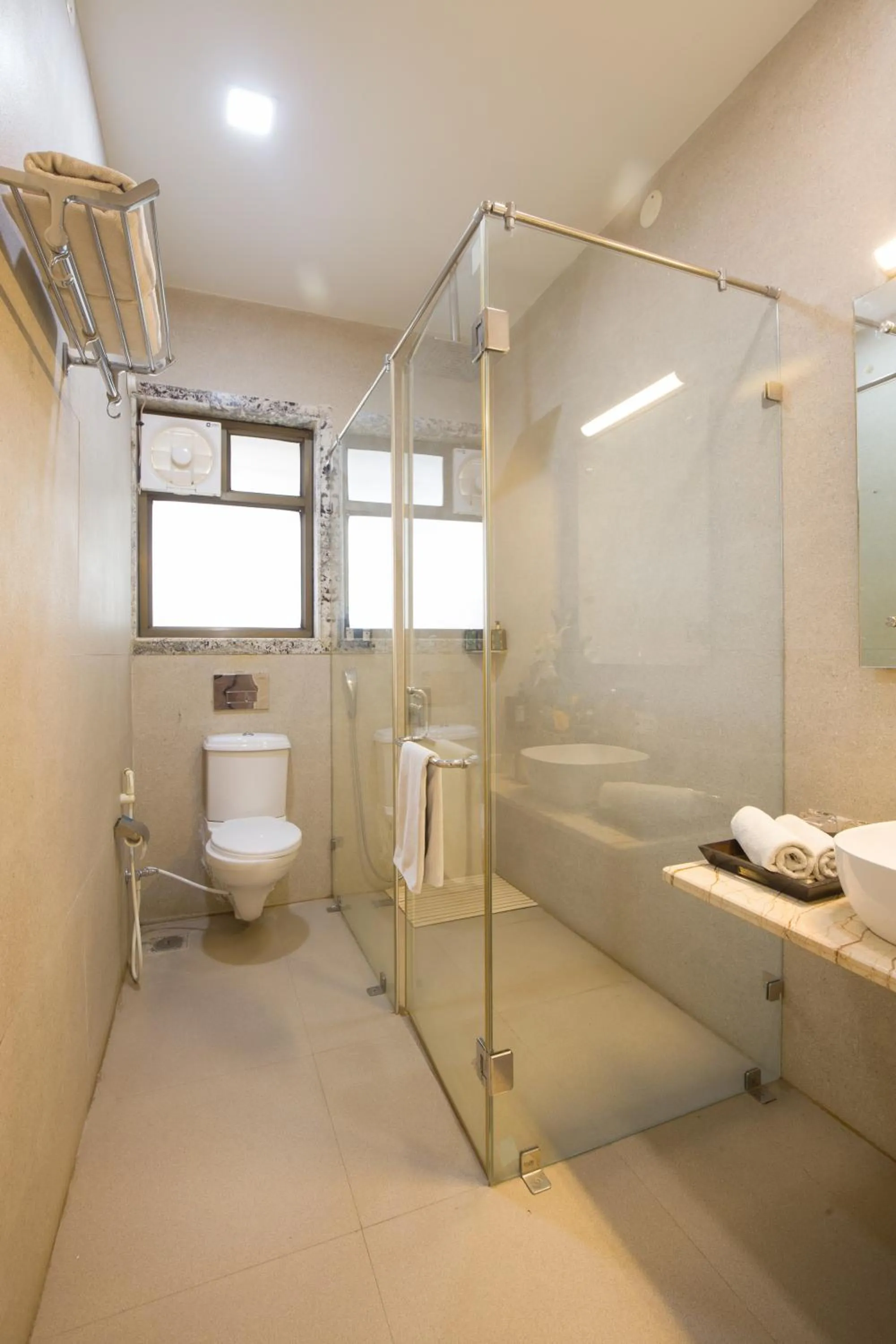 Shower in ELIVAAS Shourya Celesta Luxe 3BHK Villa with Pvt Pool, Udaipur