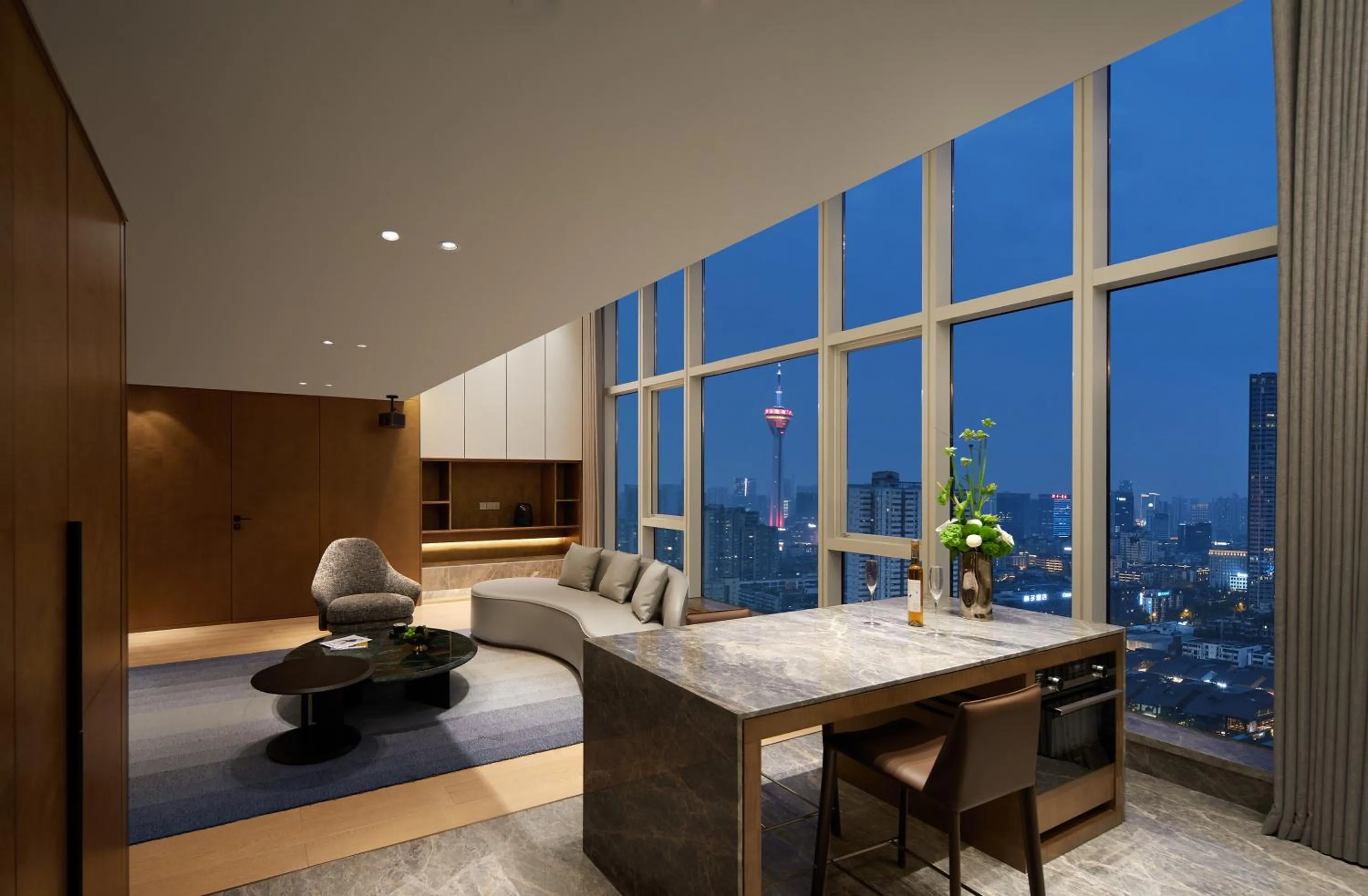 Living room, Bed in ISEYA Serviced Apart-ment Chengdu Taikoo Li Flagship