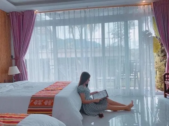 Bed in Mai Chau Sunset Boutique Hotel