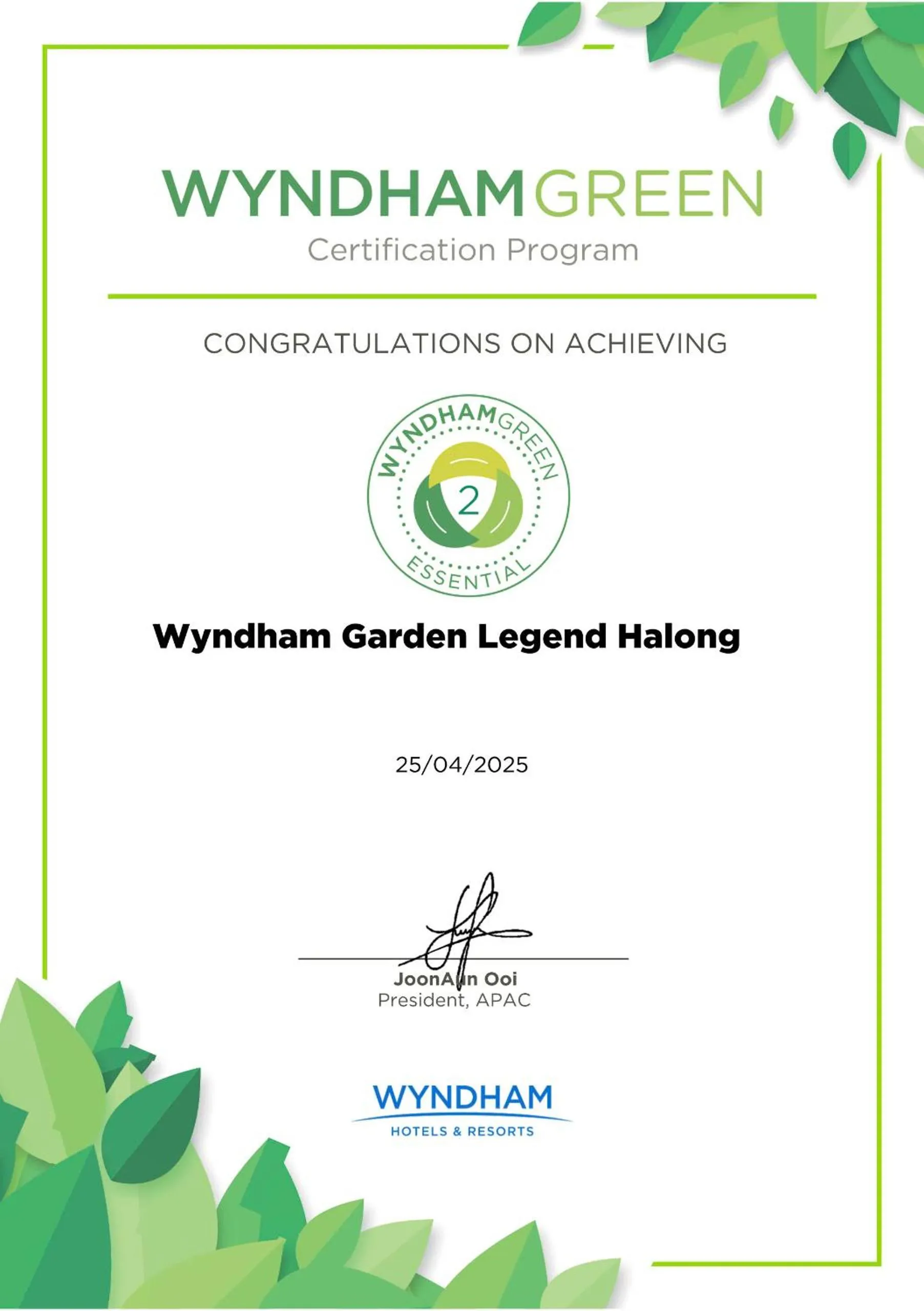 Logo/Certificate/Sign in Wyndham Garden Legend Halong