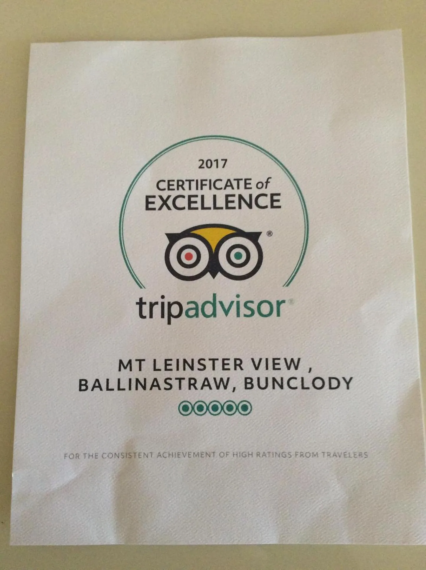 Certificate/Award in Mount Leinster View