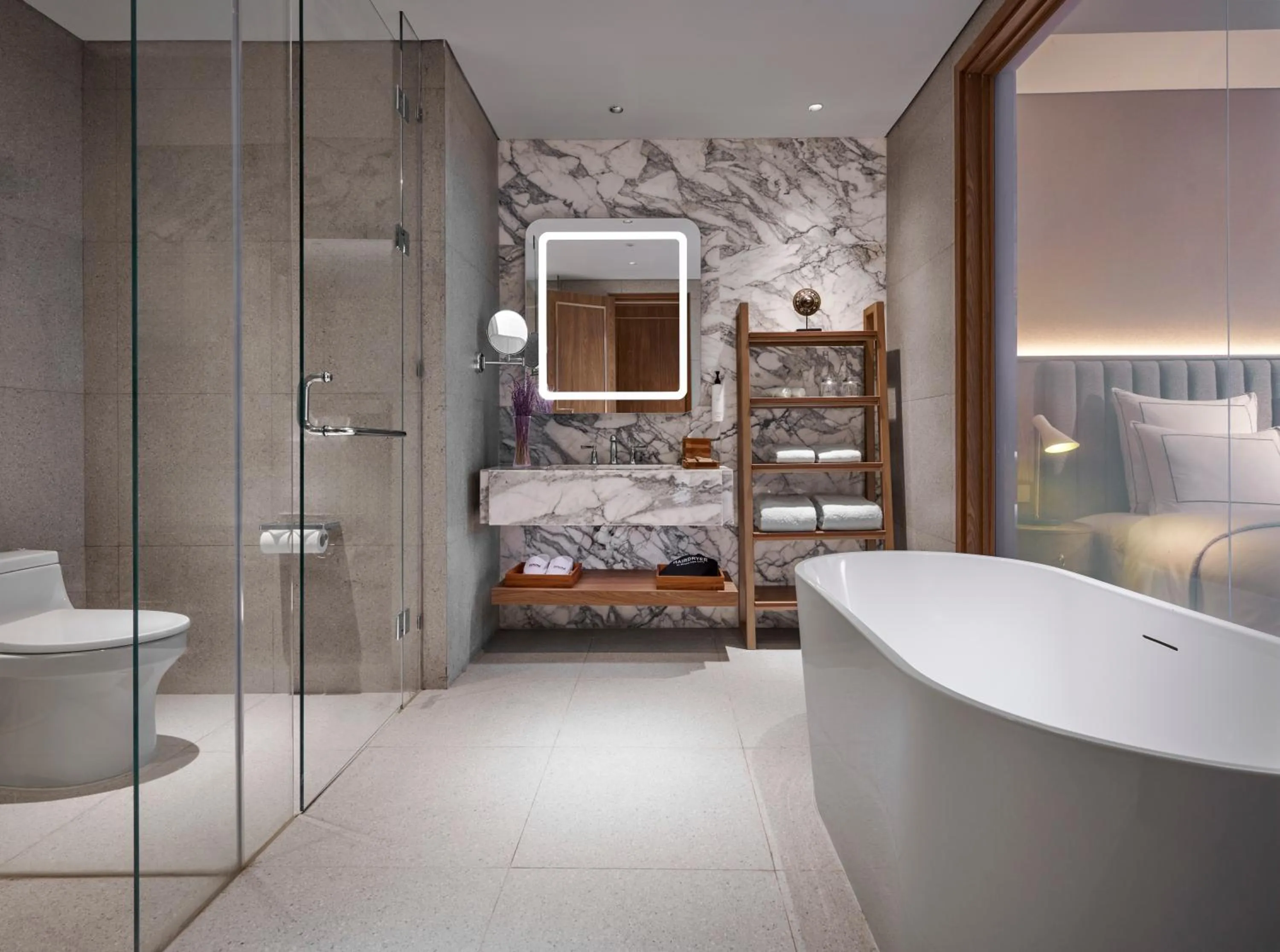 Bathroom, Bed in Swissôtel Nusantara