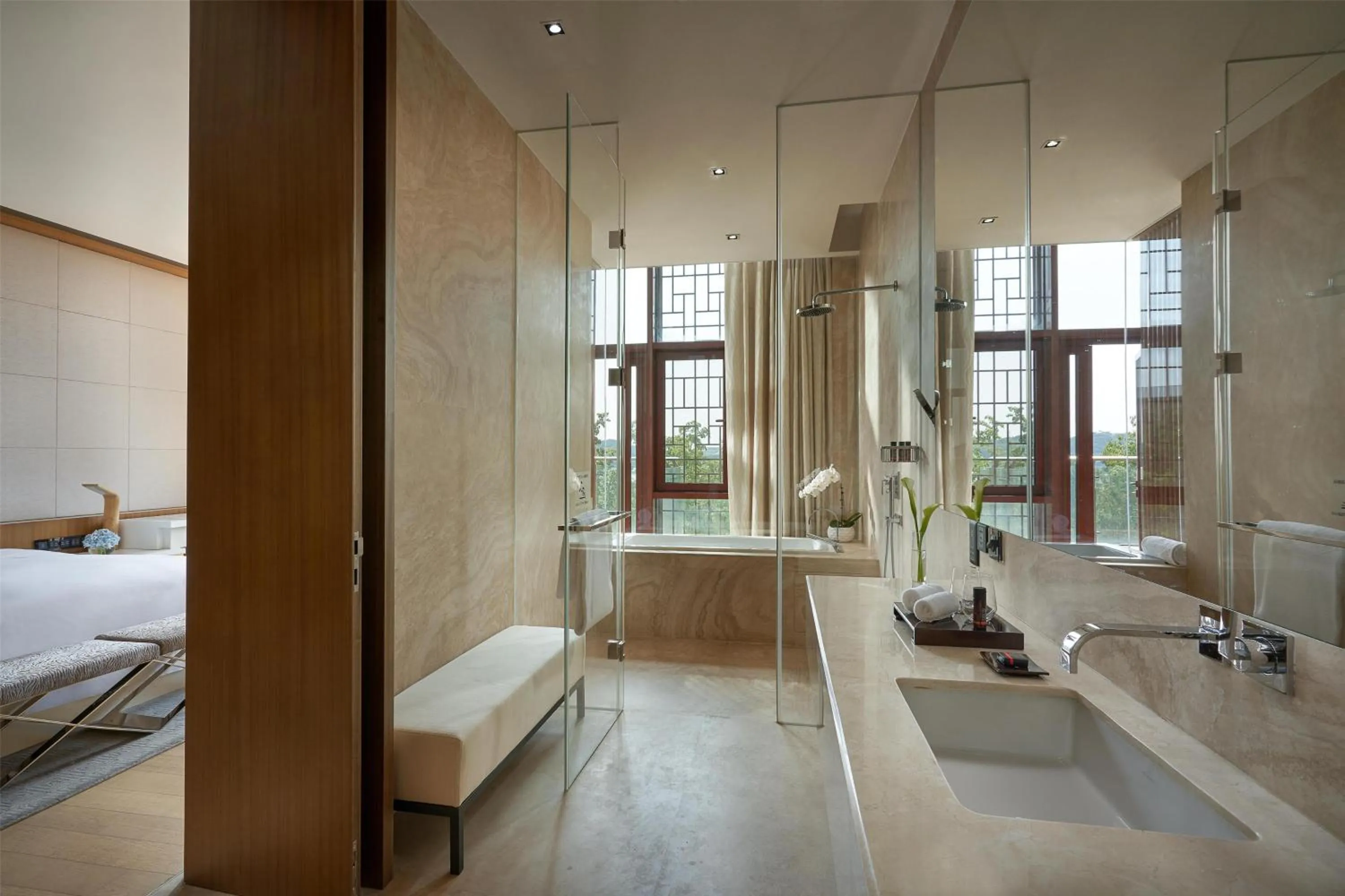 Bathroom, Bed in Yanqi Hotel, Managed by Kempinski
