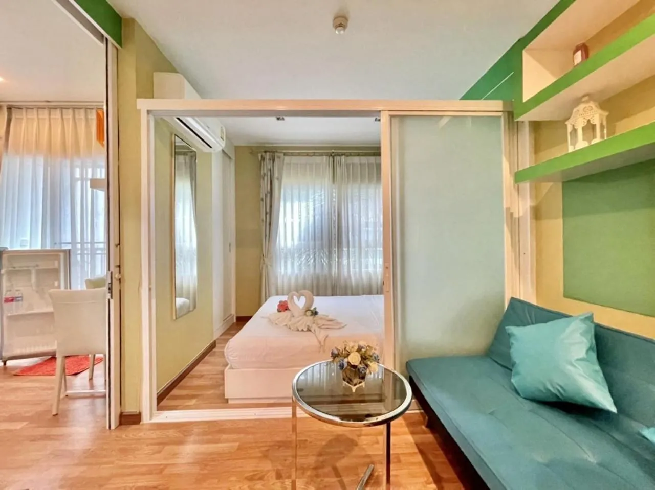 Bed in The trust huahin resort condo greeny room