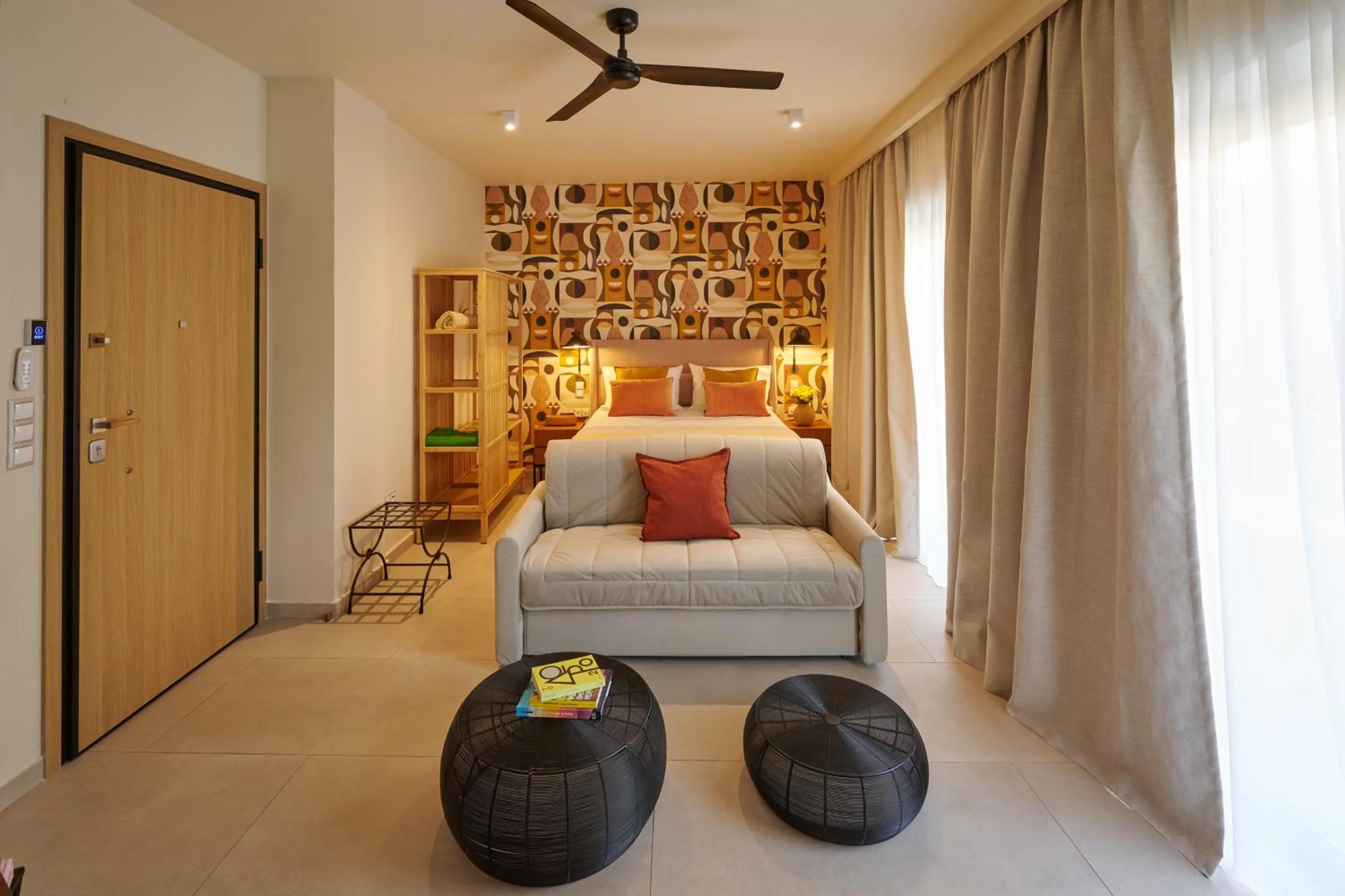 Living room, Bed in Rastoni Acropolis Uniquely Located Stylish Apartments