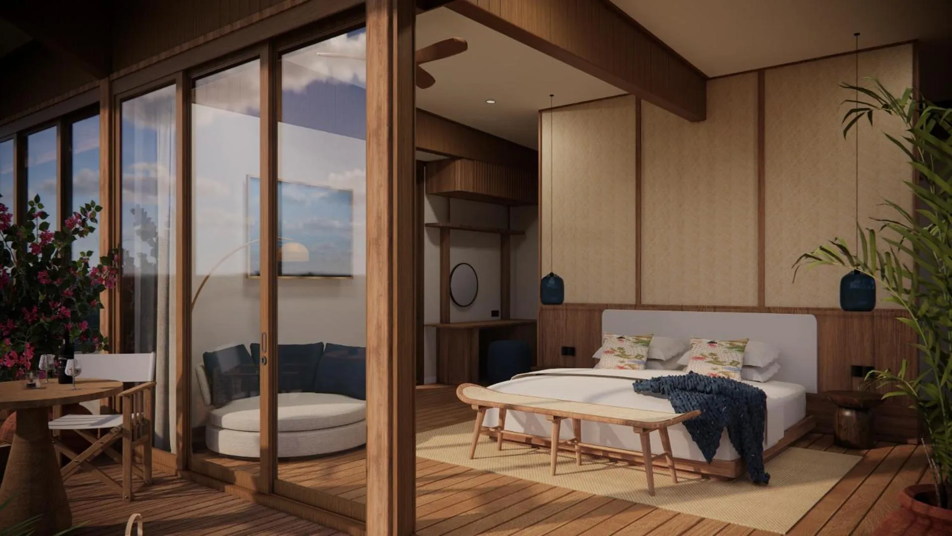 Seating area, Bed in Ocean View Villas by Grün