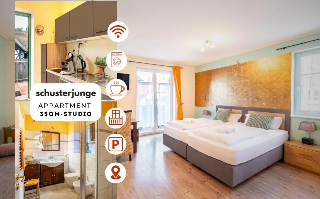 Bed in SCHUSTERjunge Aparthotel I Zentral I Studio Apartments I Küche & Bad I Parkplatz