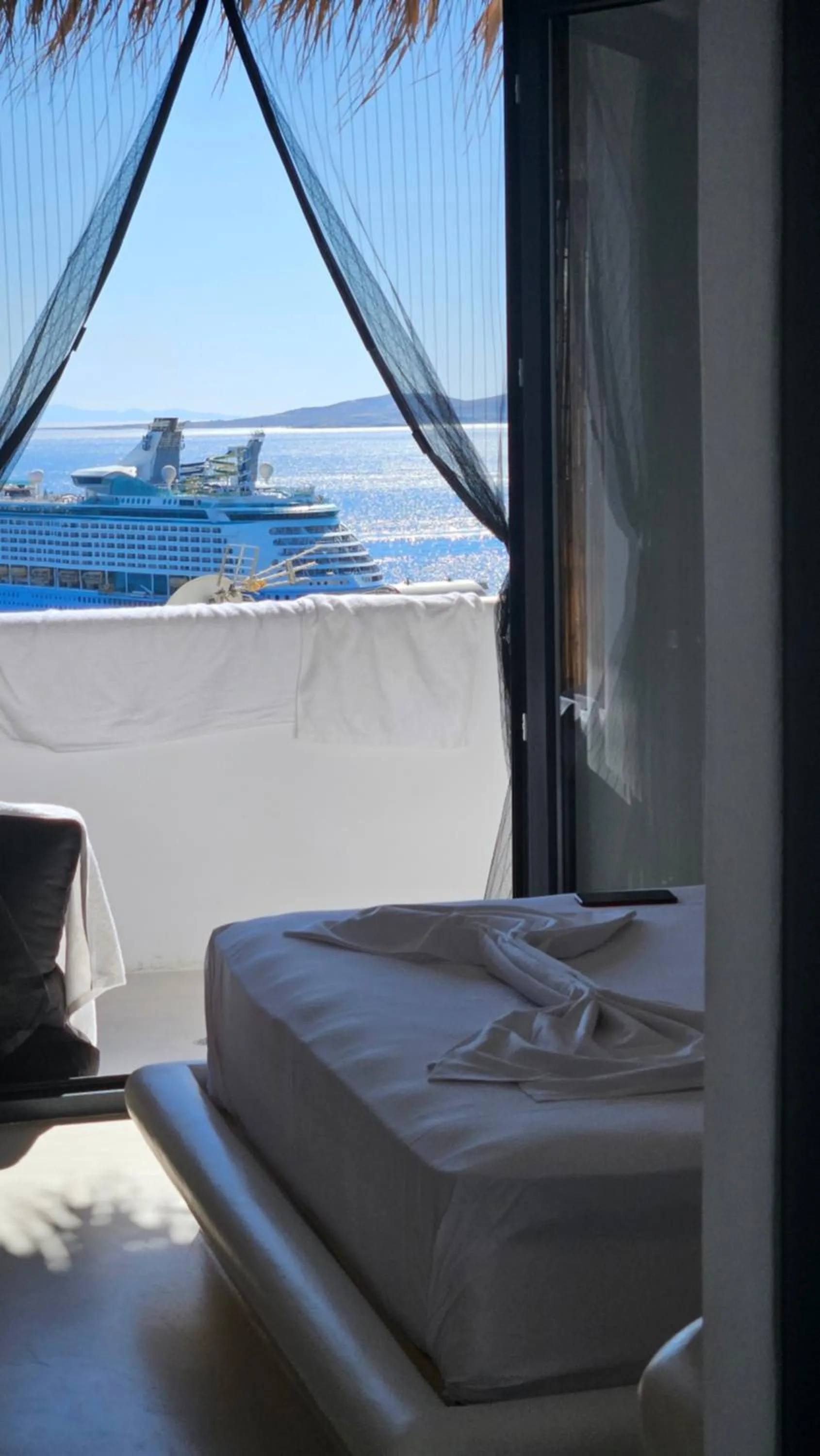 View (from property/room), Bed in ELLI TROPiCAL LUXURY SUITES SUNSET-INFINITY POOL- SEA SIDE-NEAR CENTER PARKING