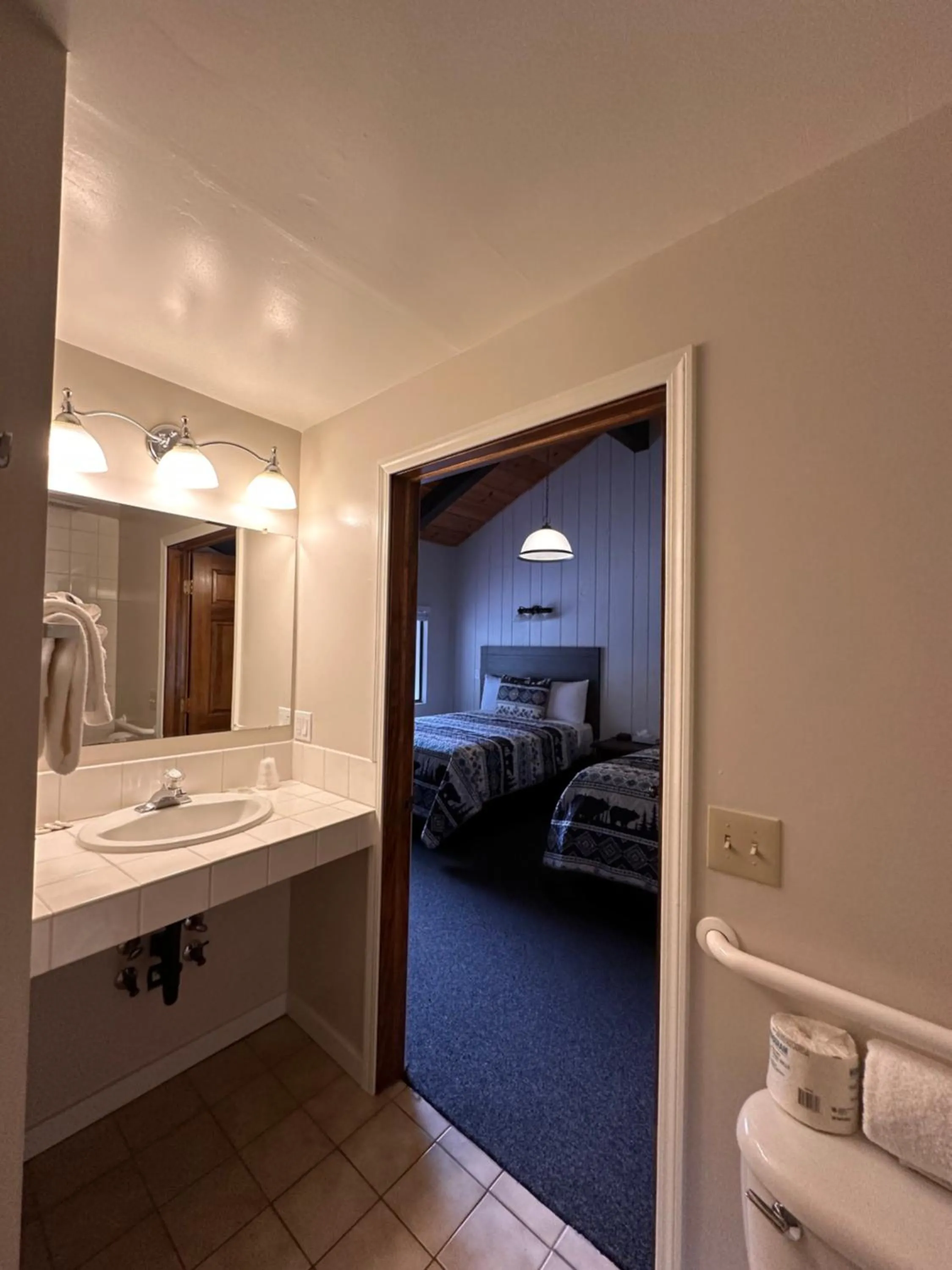 Bathroom, Bed in Lee Vining Motel