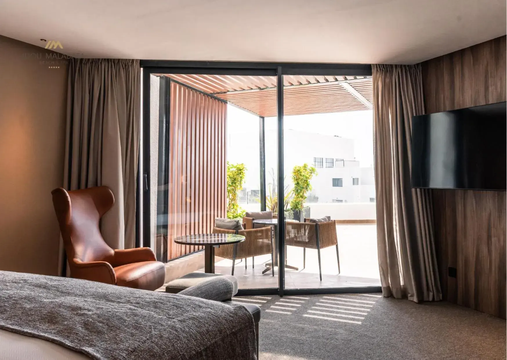 Balcony/Terrace, Bed in Idou Malabata Beach and SPA Balcony/Terrace, Bed in Idou Malabata Beach and SPA