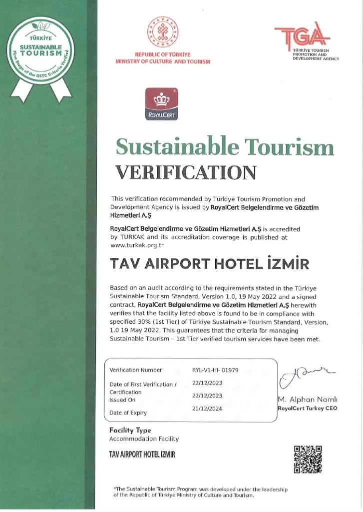 Certificate/Award in TAV Airport Hotel Izmir