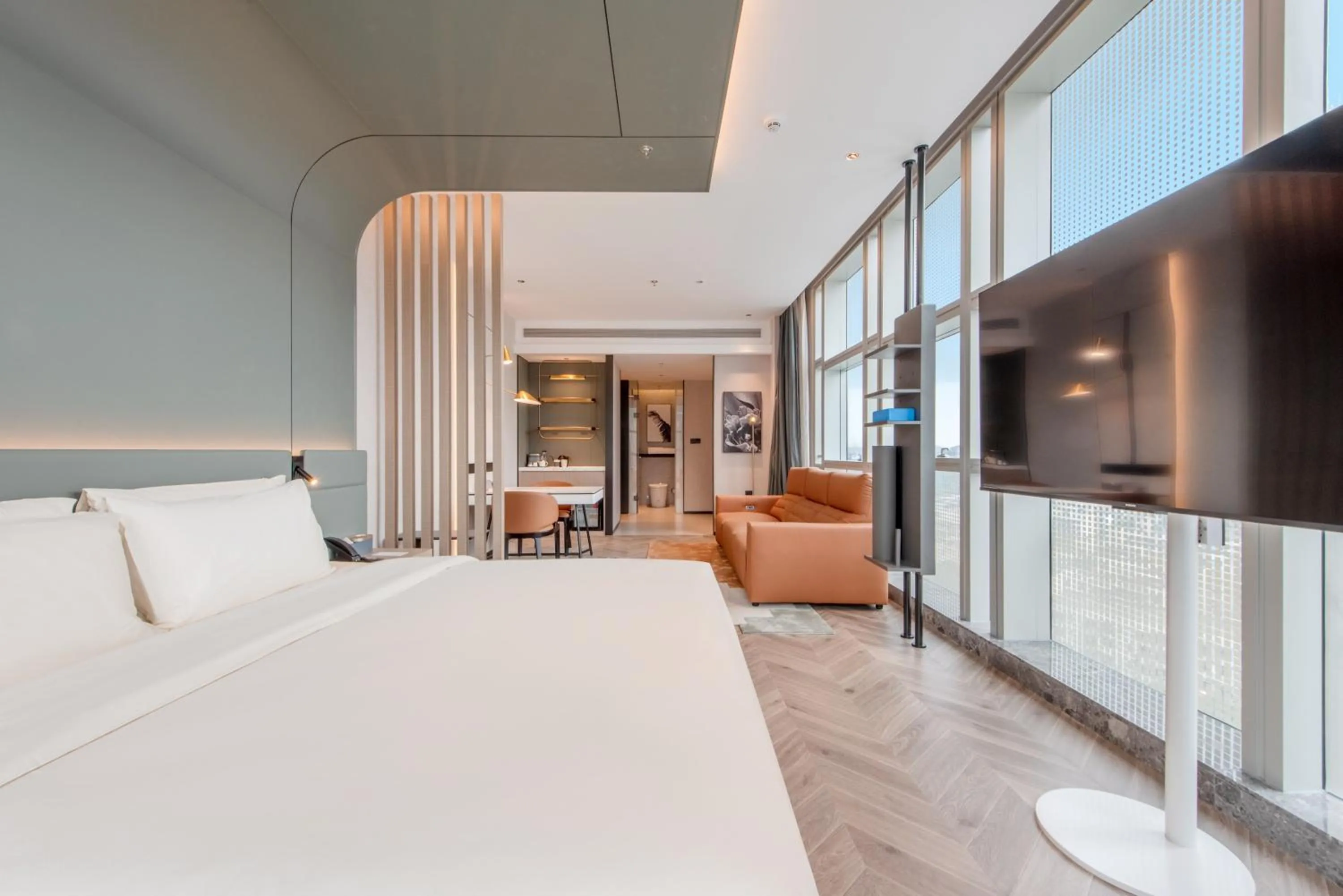 Bed in Atour S Hotel Shenzhen Nanshan Science and Technology Park Hi-Tech Centre