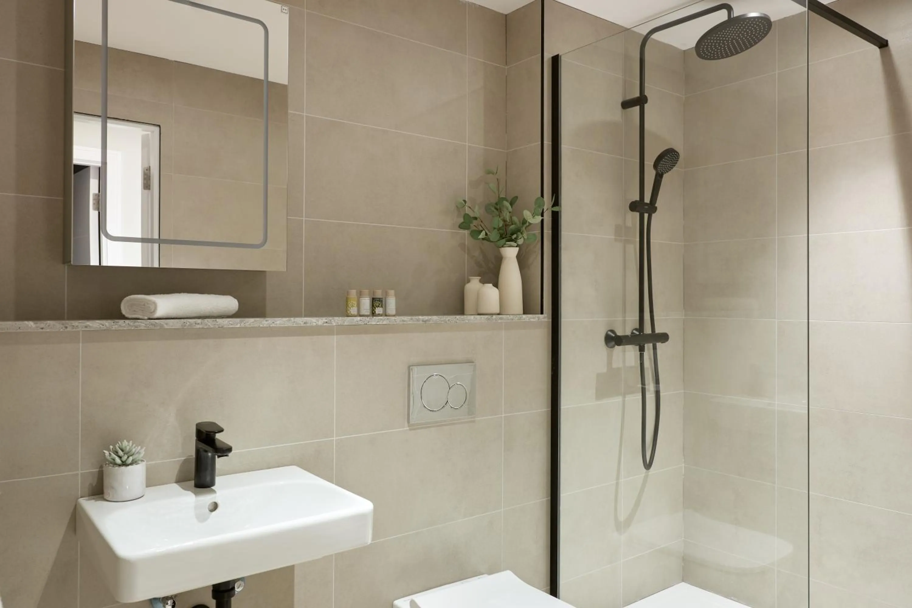 Shower in London City East by Viridian Apartments